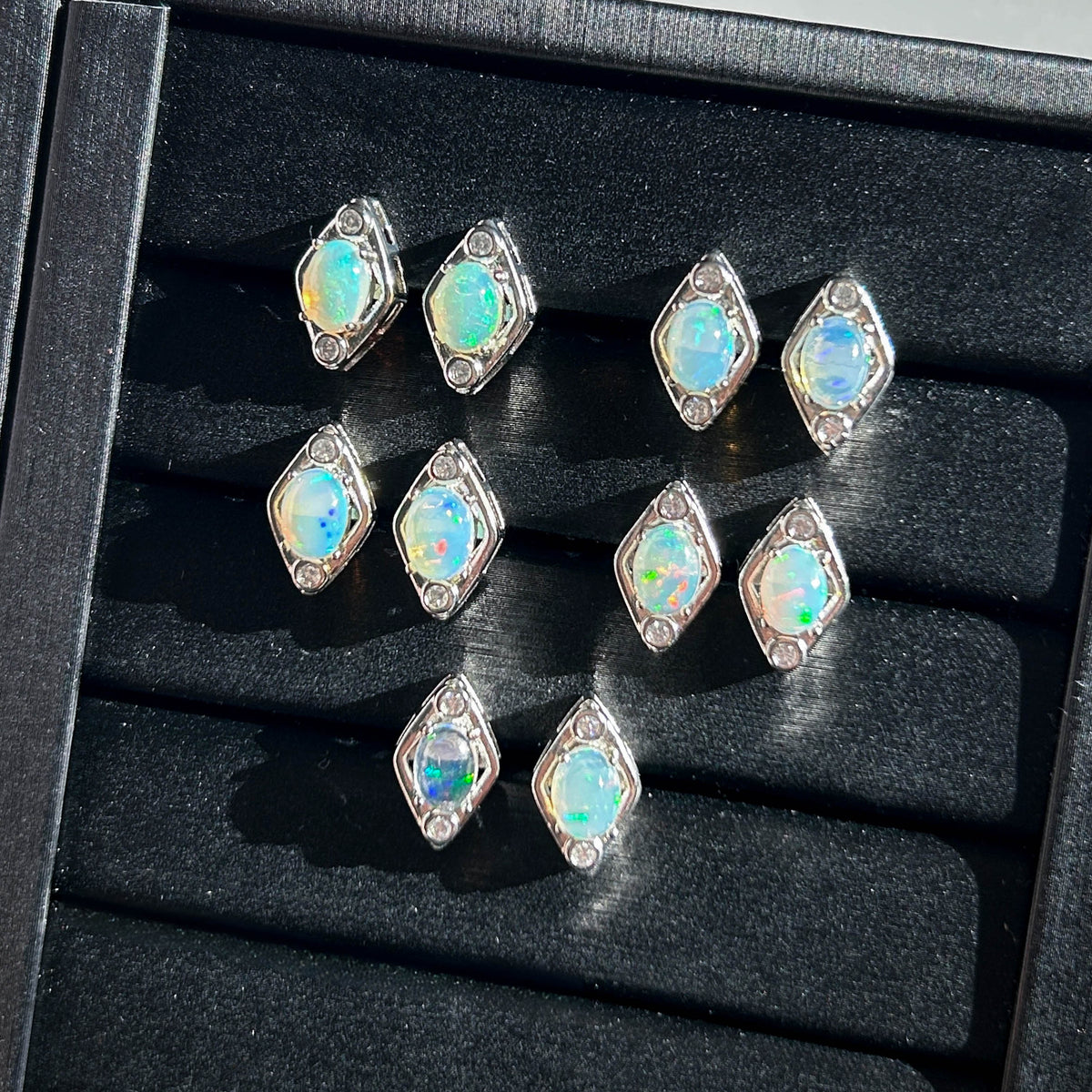 High Quality Rainbow Opal Stud Earrings in Silver