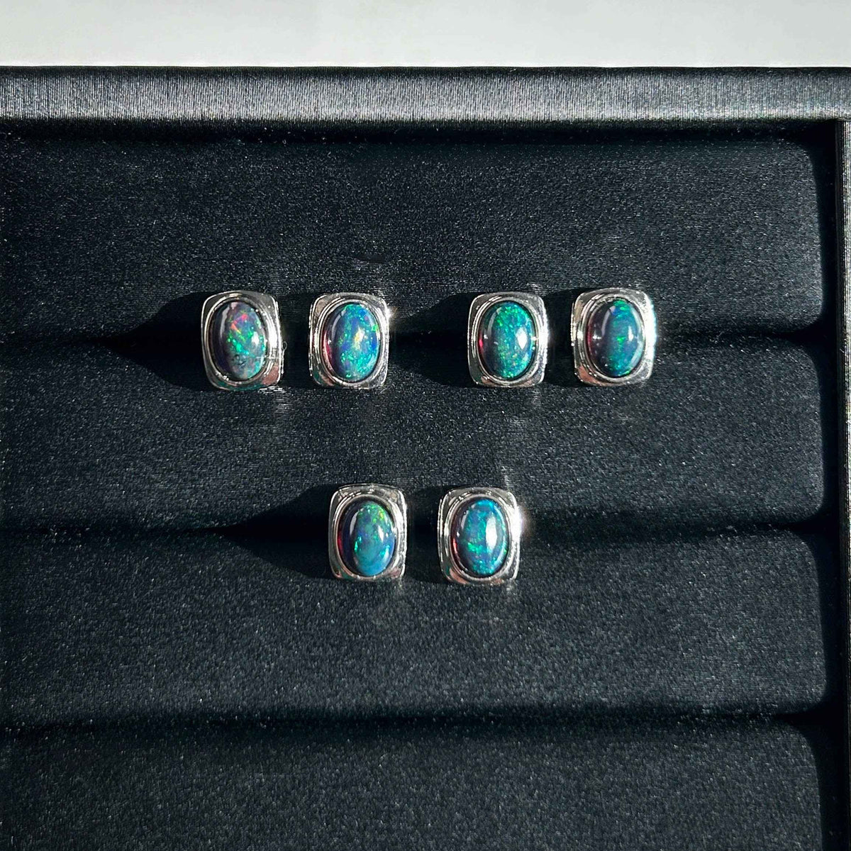 High Quality Black Opal Stud Earrings in Silver