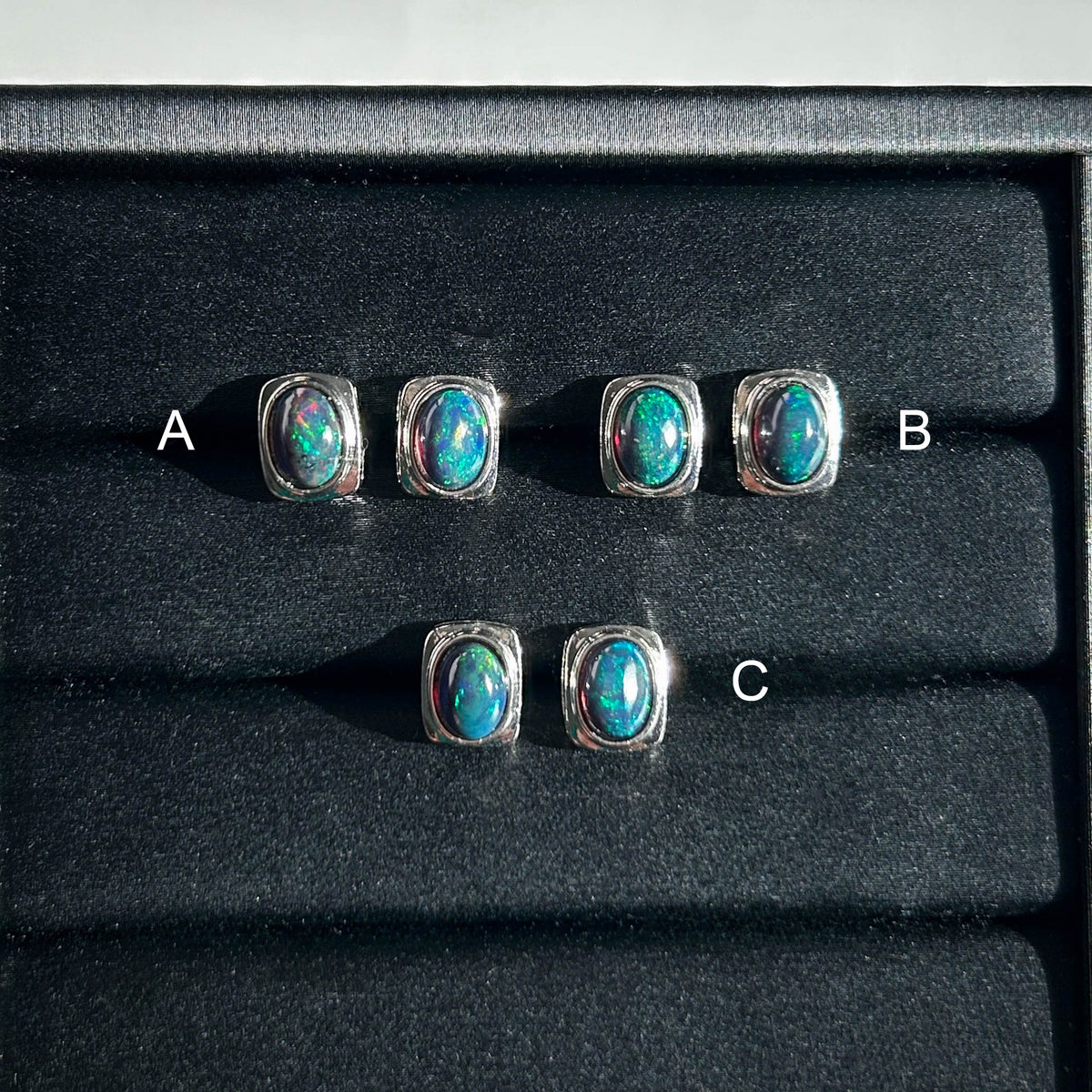 High Quality Black Opal Stud Earrings in Silver