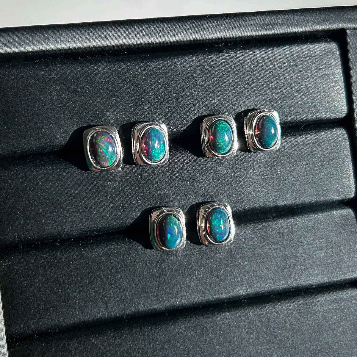 High Quality Black Opal Stud Earrings in Silver