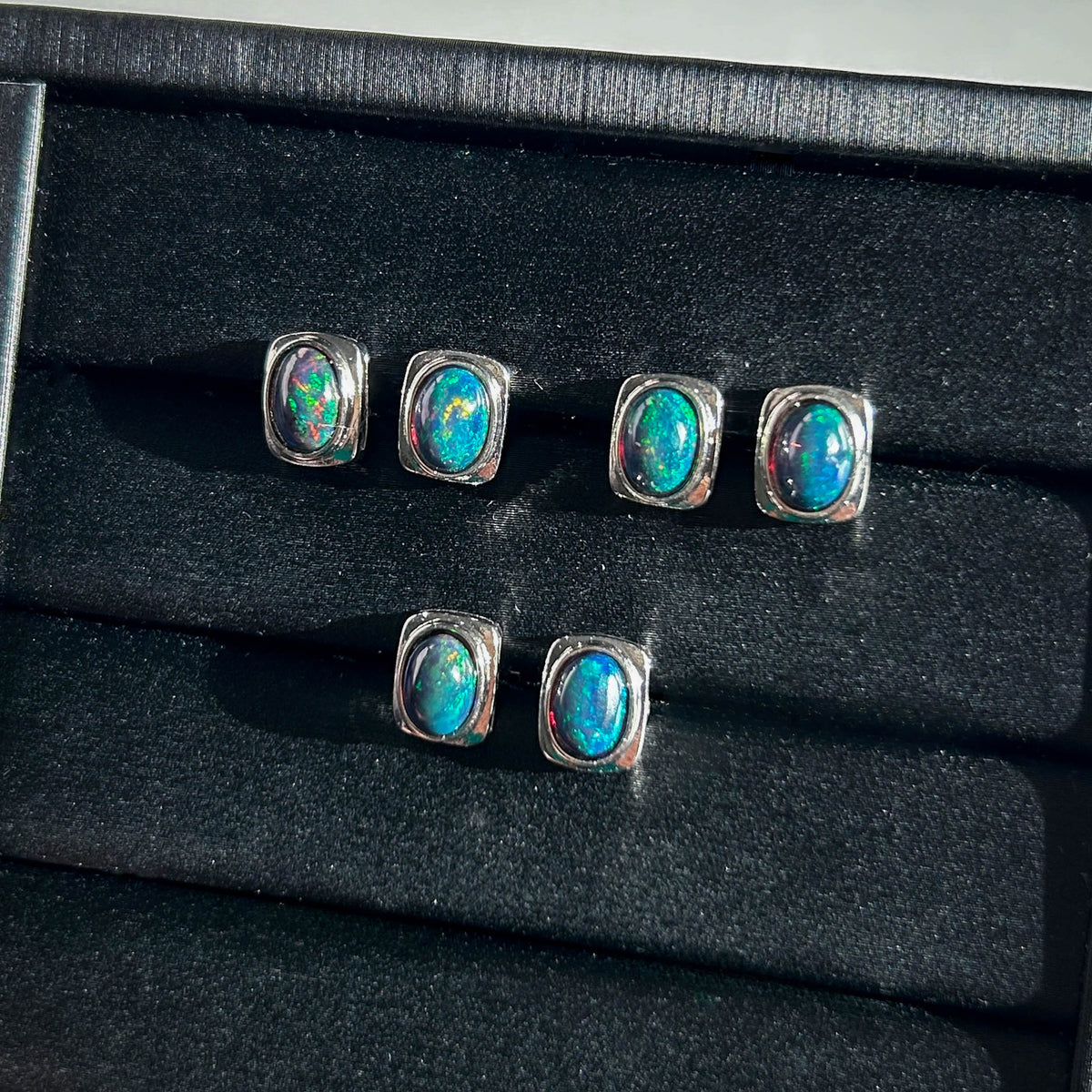 High Quality Black Opal Stud Earrings in Silver