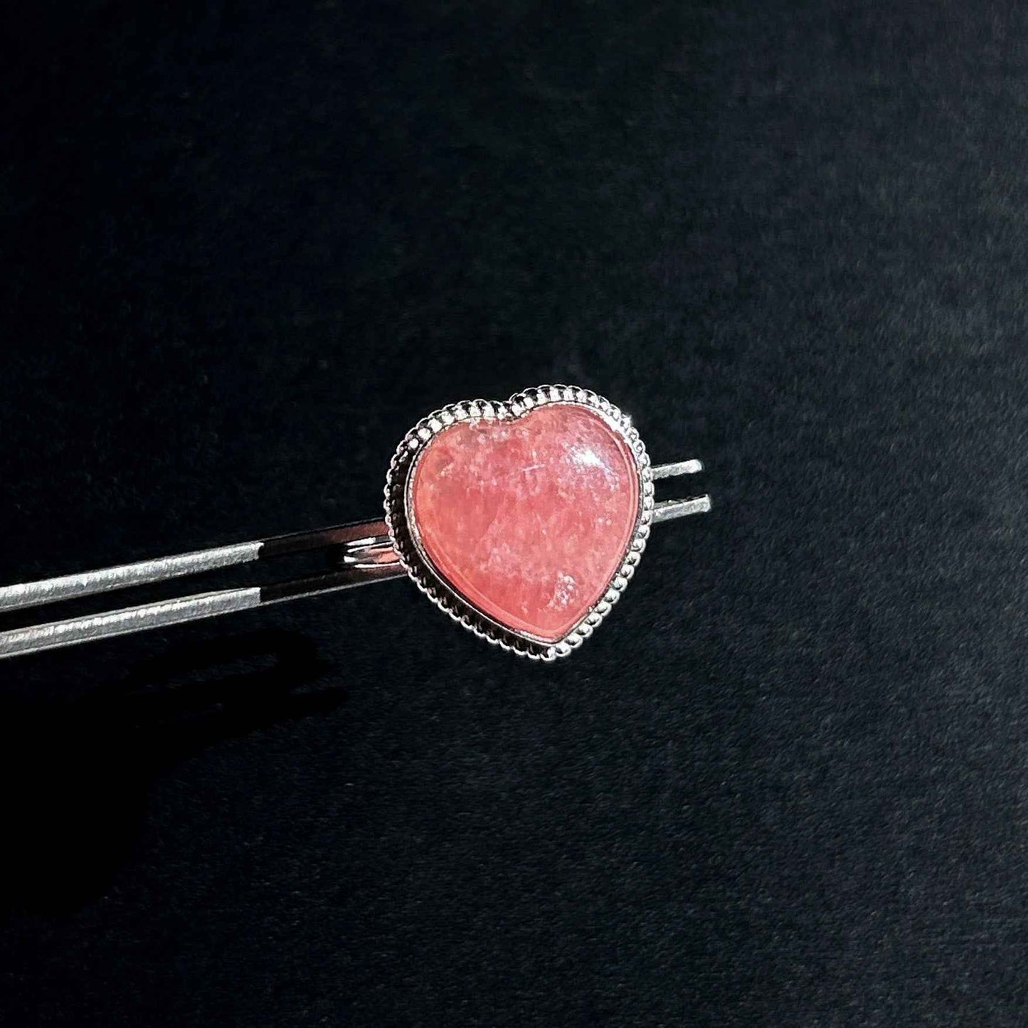 Rare Rhodochrosite Adjustable 925 Sterling Silver Ring in Heart