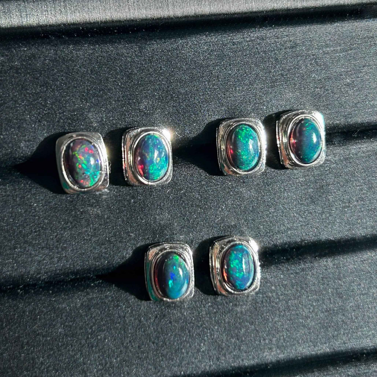 High Quality Black Opal Stud Earrings in Silver