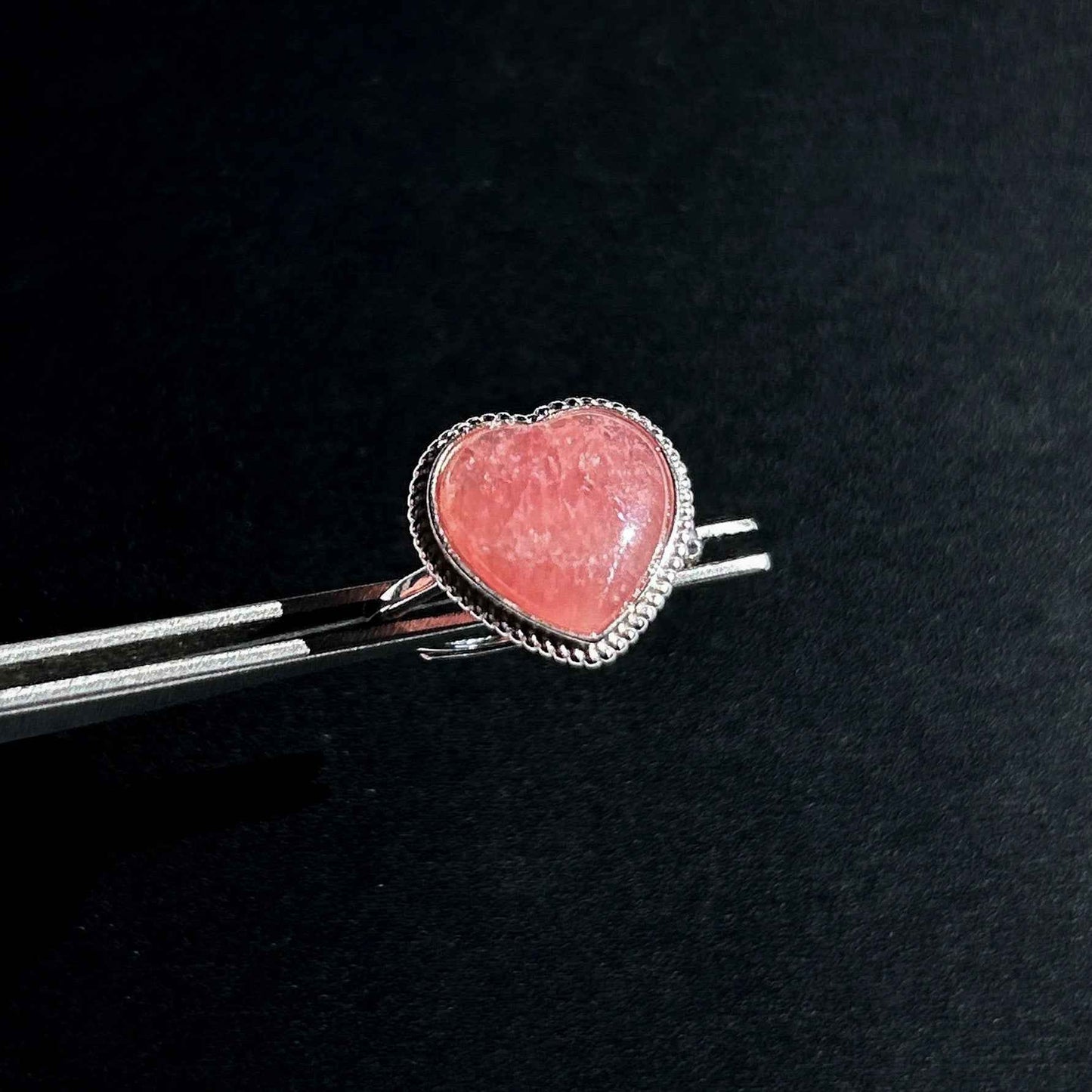 Rare Rhodochrosite Adjustable 925 Sterling Silver Ring in Heart