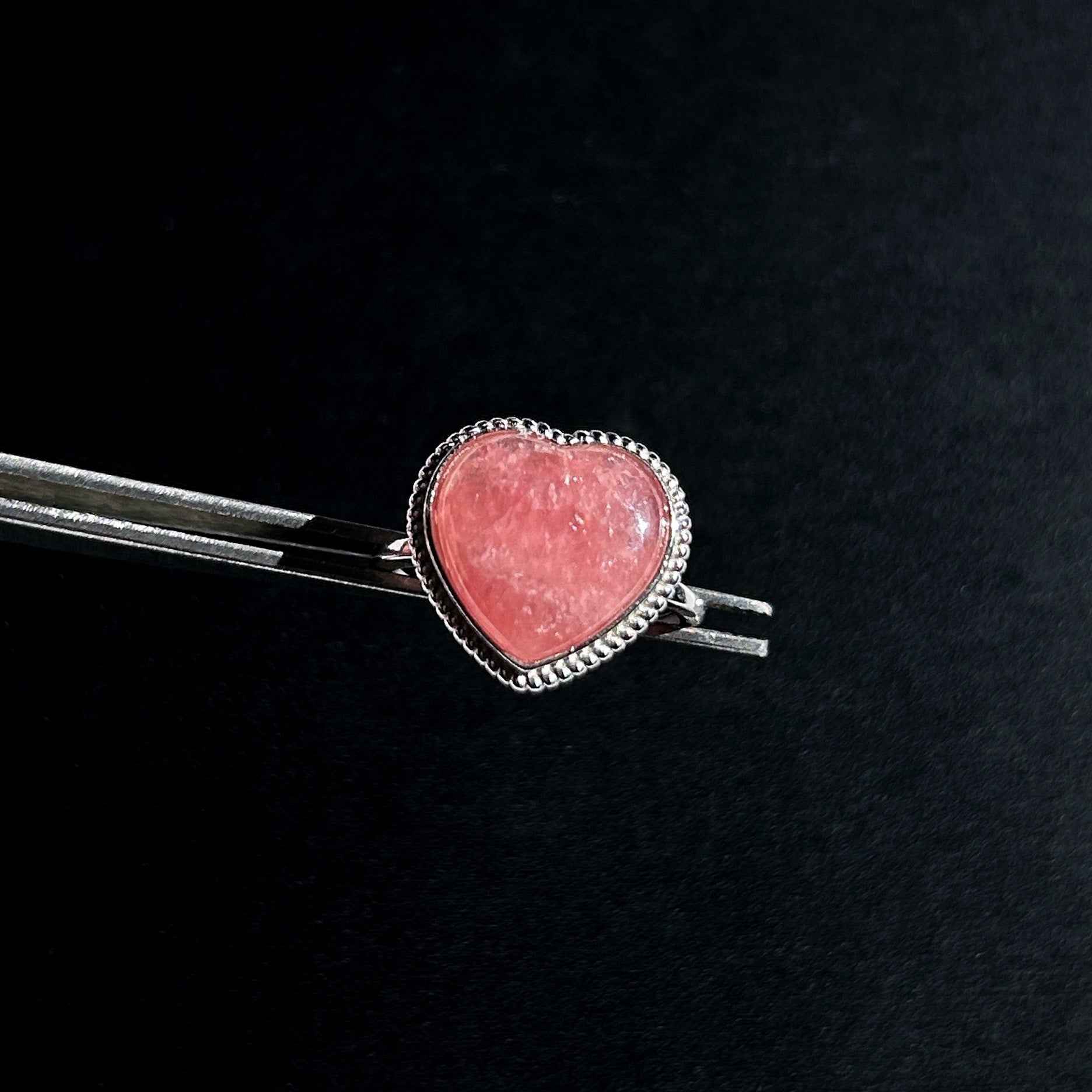 Rare Rhodochrosite Adjustable 925 Sterling Silver Ring in Heart