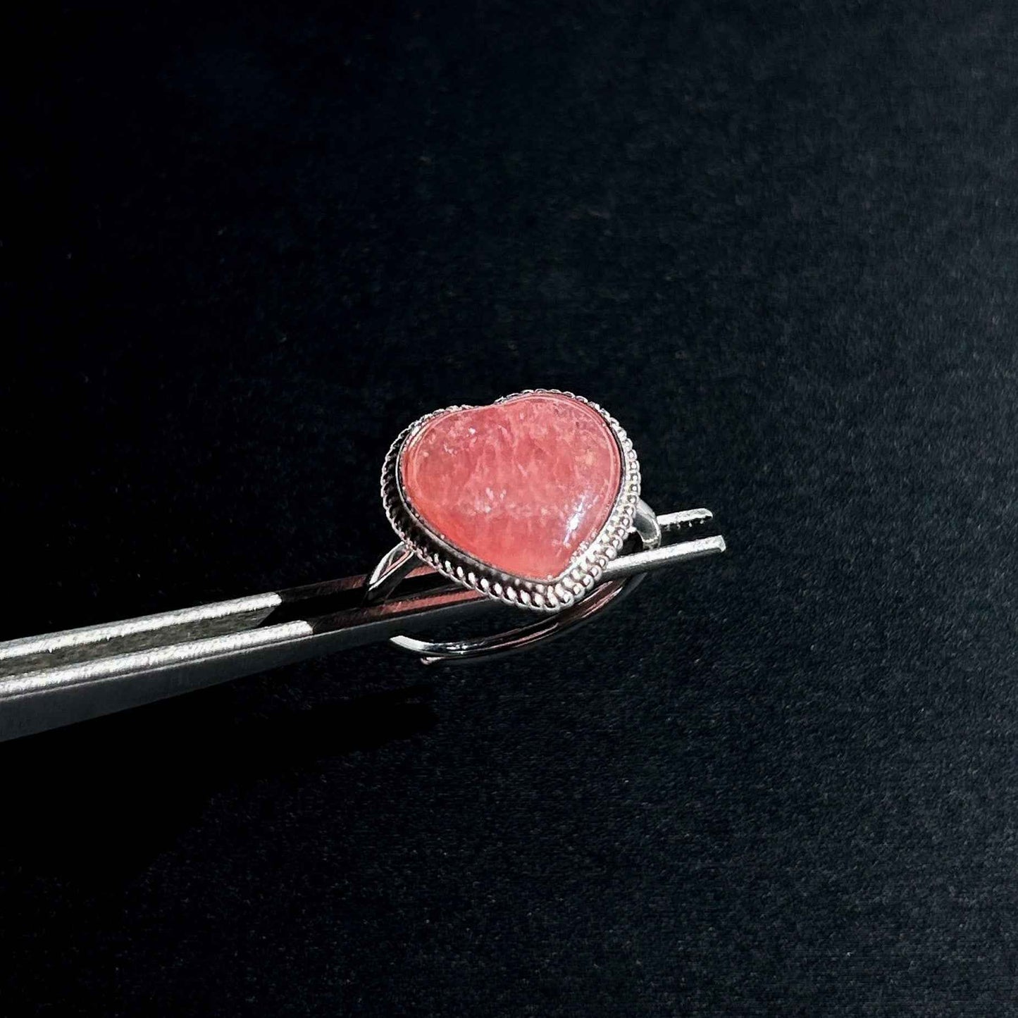 Rare Rhodochrosite Adjustable 925 Sterling Silver Ring in Heart