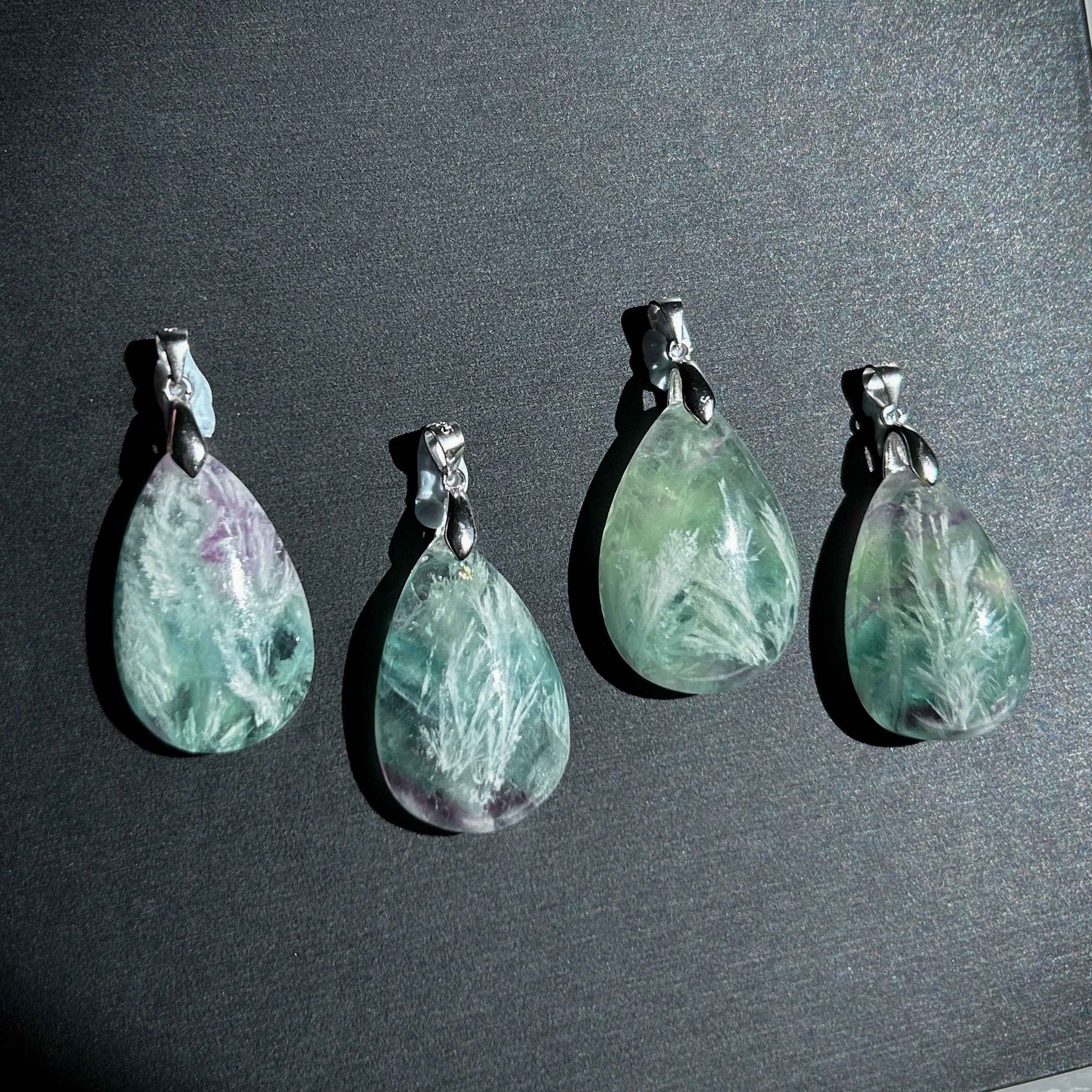 Rare Feather Fluorite 925 Sterling Silver Pendant (chain excluded)