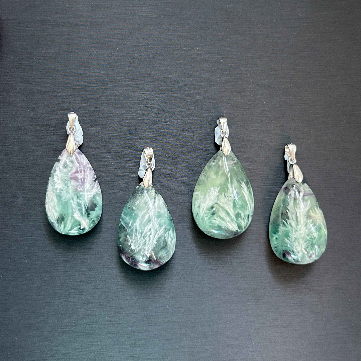 Rare Feather Fluorite 925 Sterling Silver Pendant (chain excluded)