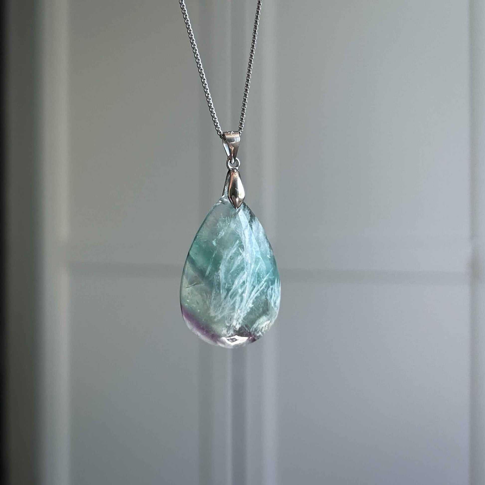 Rare Feather Fluorite 925 Sterling Silver Pendant (chain excluded)