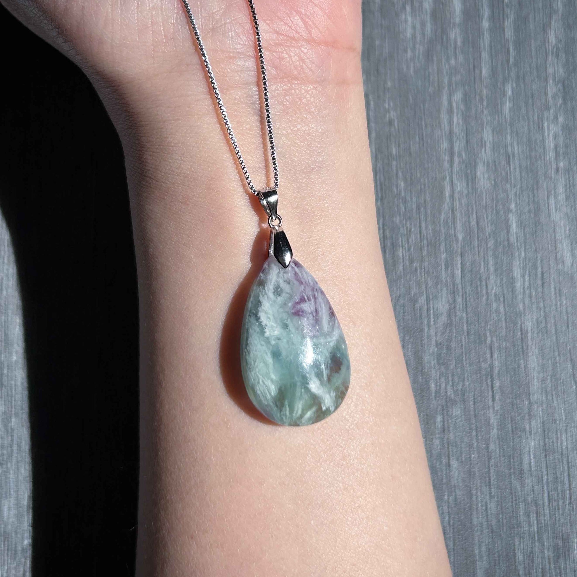 Rare Feather Fluorite 925 Sterling Silver Pendant (chain excluded)