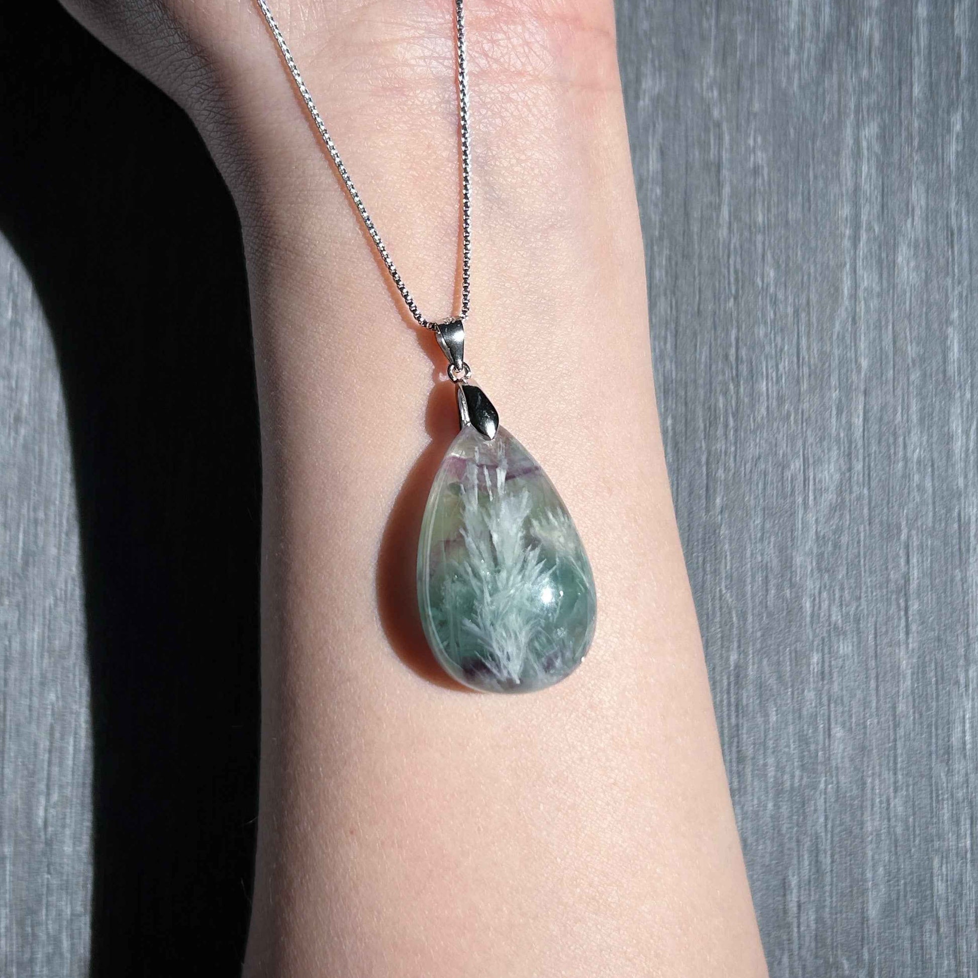 Rare Feather Fluorite 925 Sterling Silver Pendant (chain excluded)