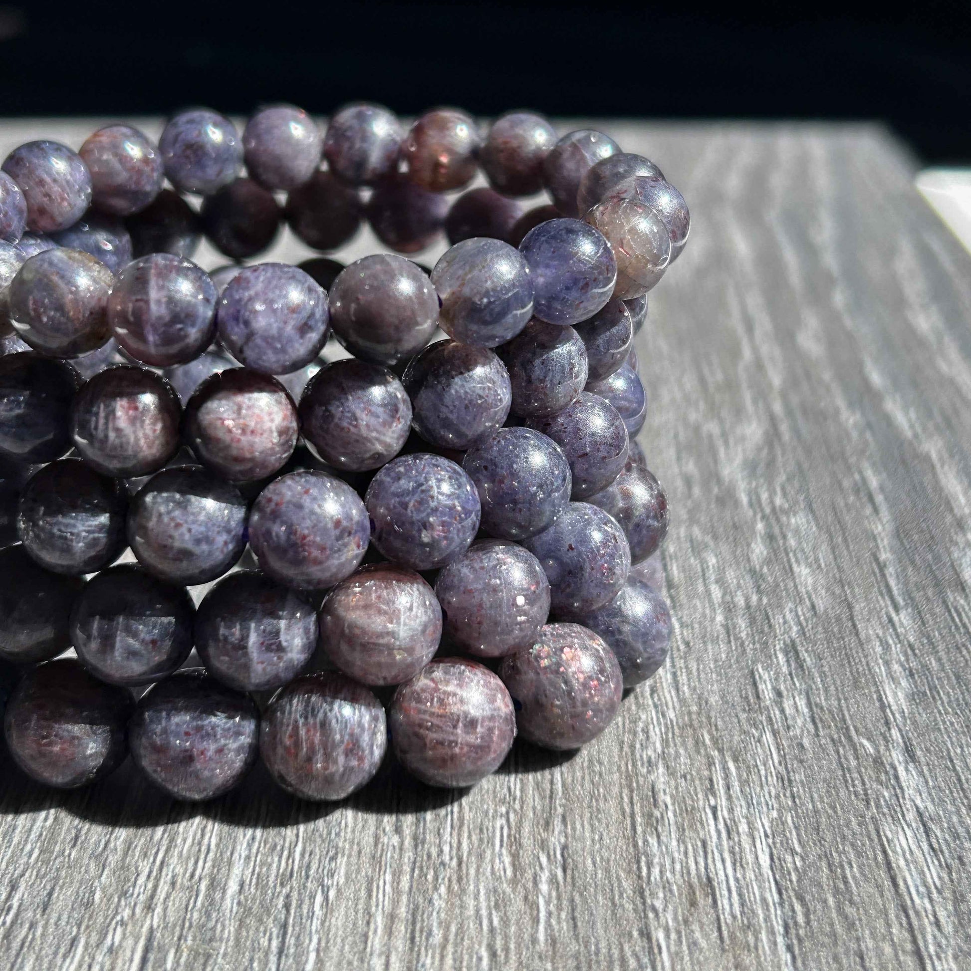 Rare Natural Sparkling Bloodshot Iolite Sunstone Bracelet in 7 to 11mm