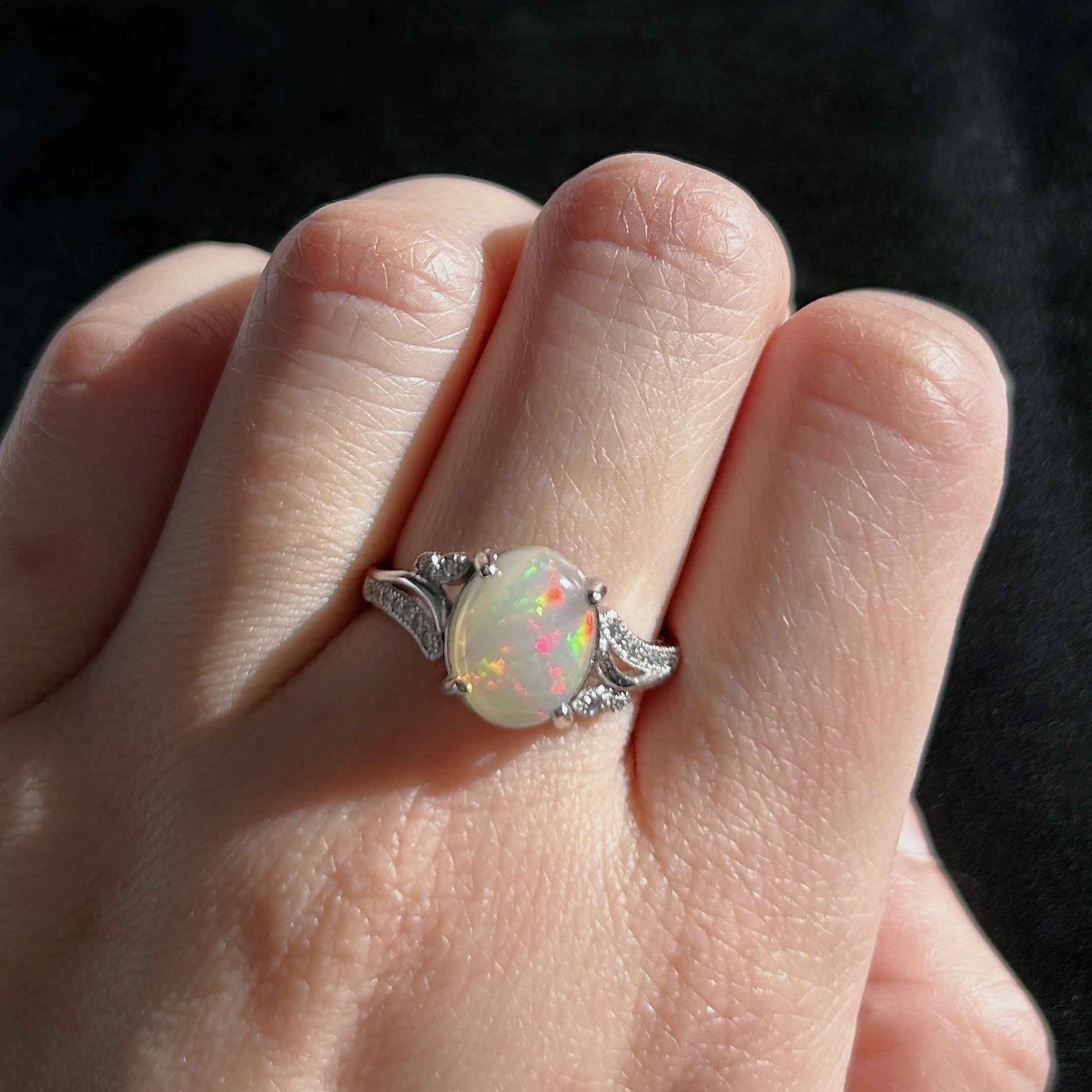 Top Quality Rainbow Opal Adjustable 925 Sterling Silver Ring