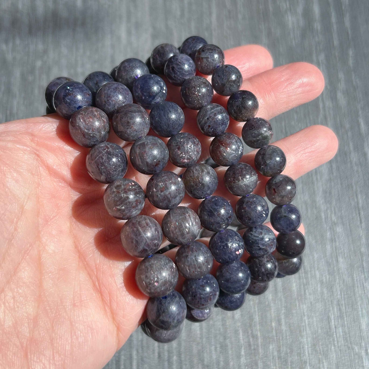 Rare Natural Sparkling Bloodshot Iolite Sunstone Bracelet in 7 to 11mm