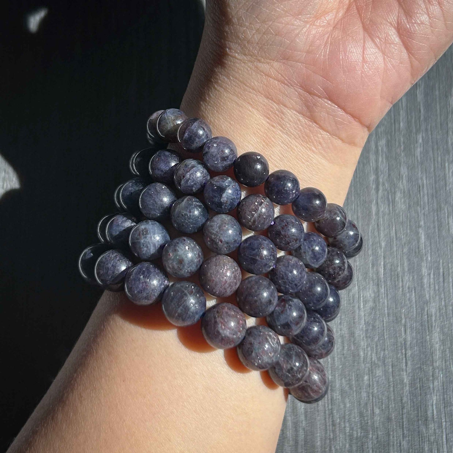Rare Natural Sparkling Bloodshot Iolite Sunstone Bracelet in 7 to 11mm
