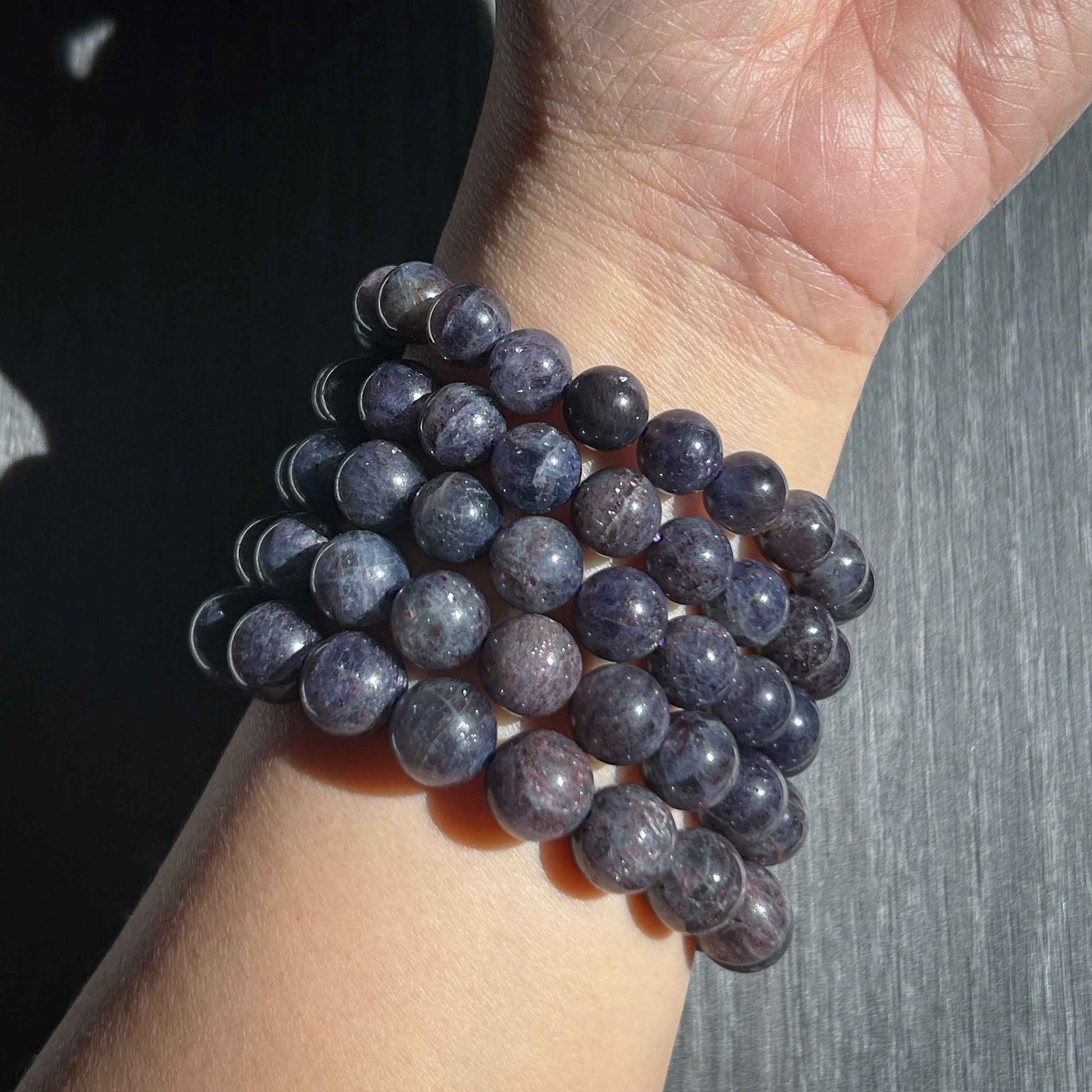 Rare Natural Sparkling Bloodshot Iolite Sunstone Bracelet in 7 to 11mm