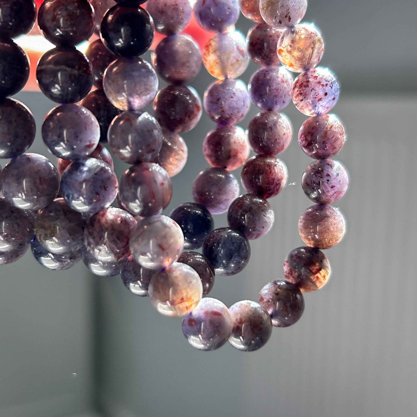 Rare Natural Sparkling Bloodshot Iolite Sunstone Bracelet in 7 to 11mm