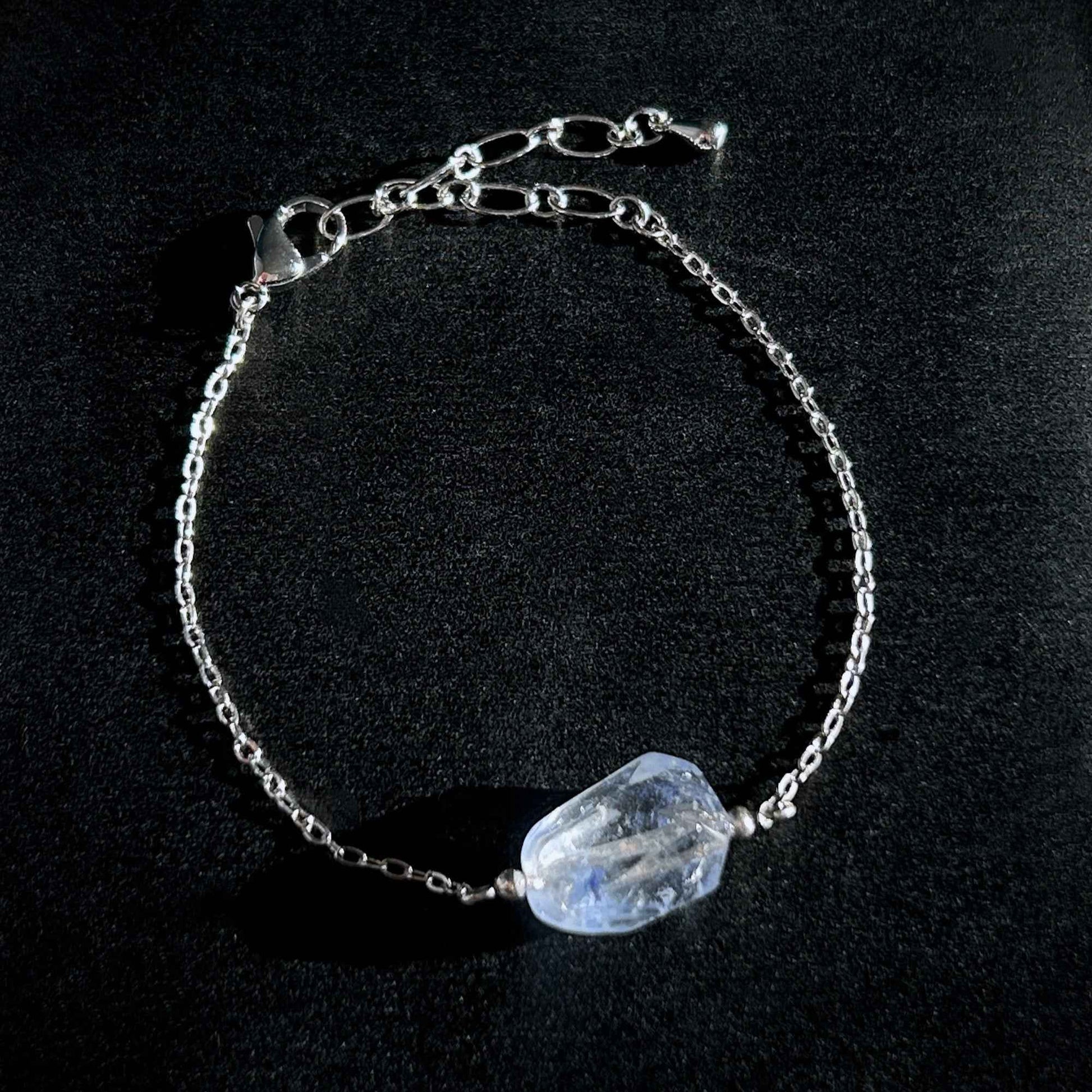 Rare Faceted Dumortierite Adjustable Silver Bracelet
