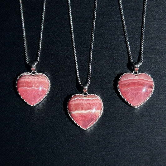 High Quality Rhodochrosite in Heart 925 Sterling Silver Pendant (chain excluded) - Crystal Moment