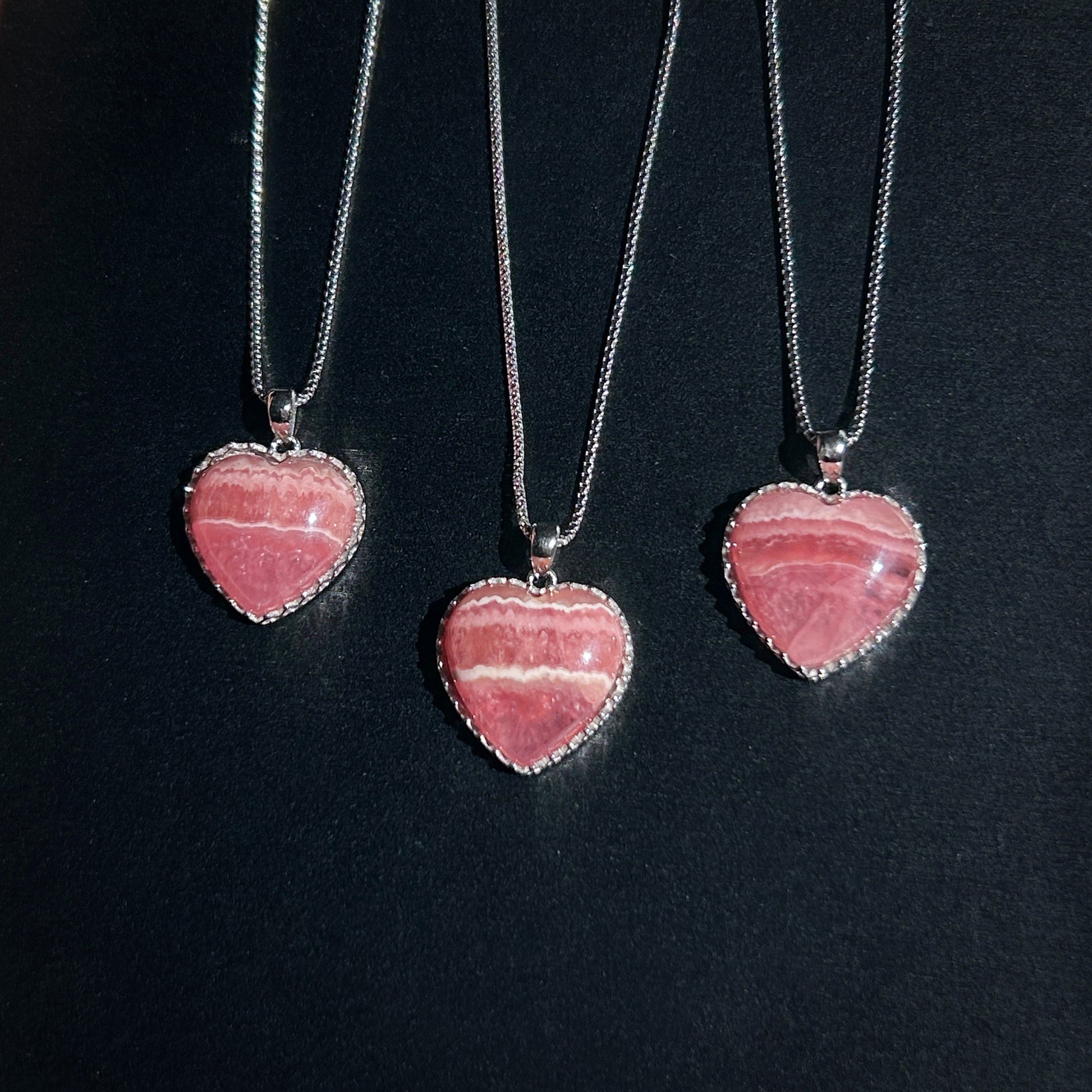 High Quality Rhodochrosite in Heart 925 Sterling Silver Pendant (chain excluded) - Crystal Moment