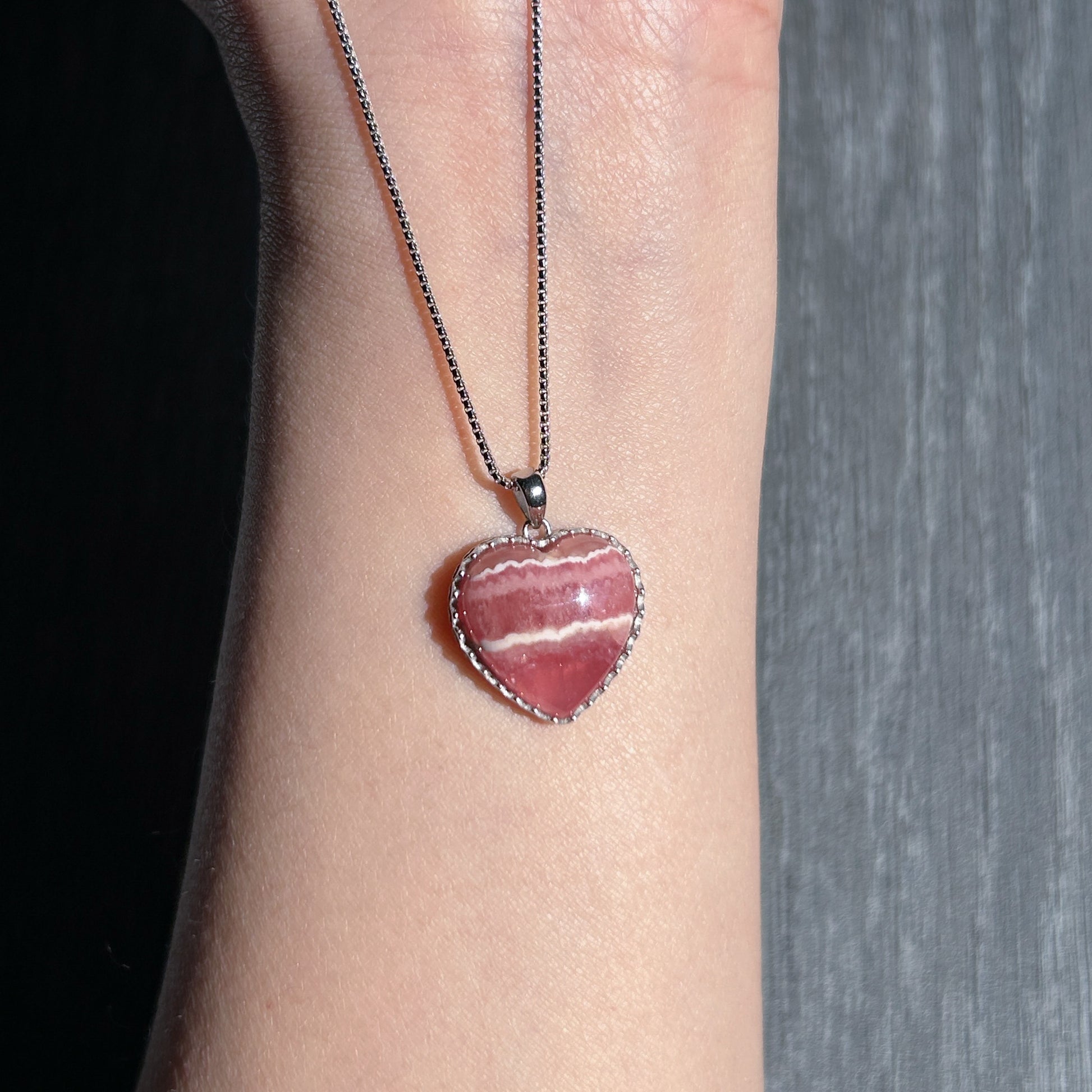 High Quality Rhodochrosite in Heart 925 Sterling Silver Pendant (chain excluded) - Crystal Moment