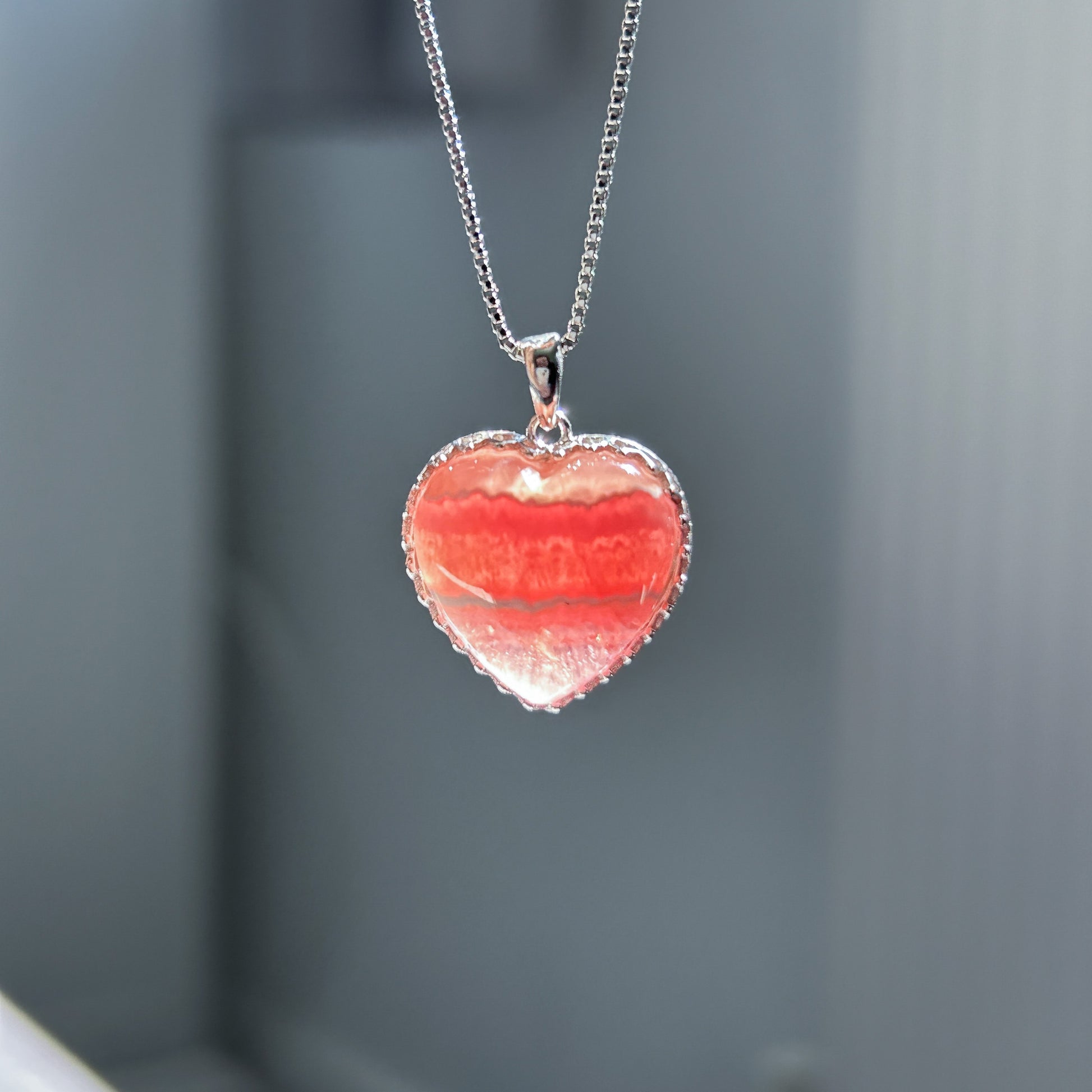 High Quality Rhodochrosite in Heart 925 Sterling Silver Pendant (chain excluded) - Crystal Moment