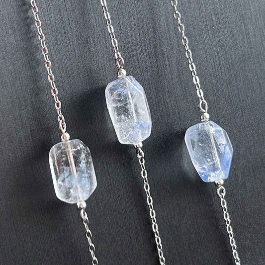 Rare Faceted Dumortierite Adjustable Silver Bracelet