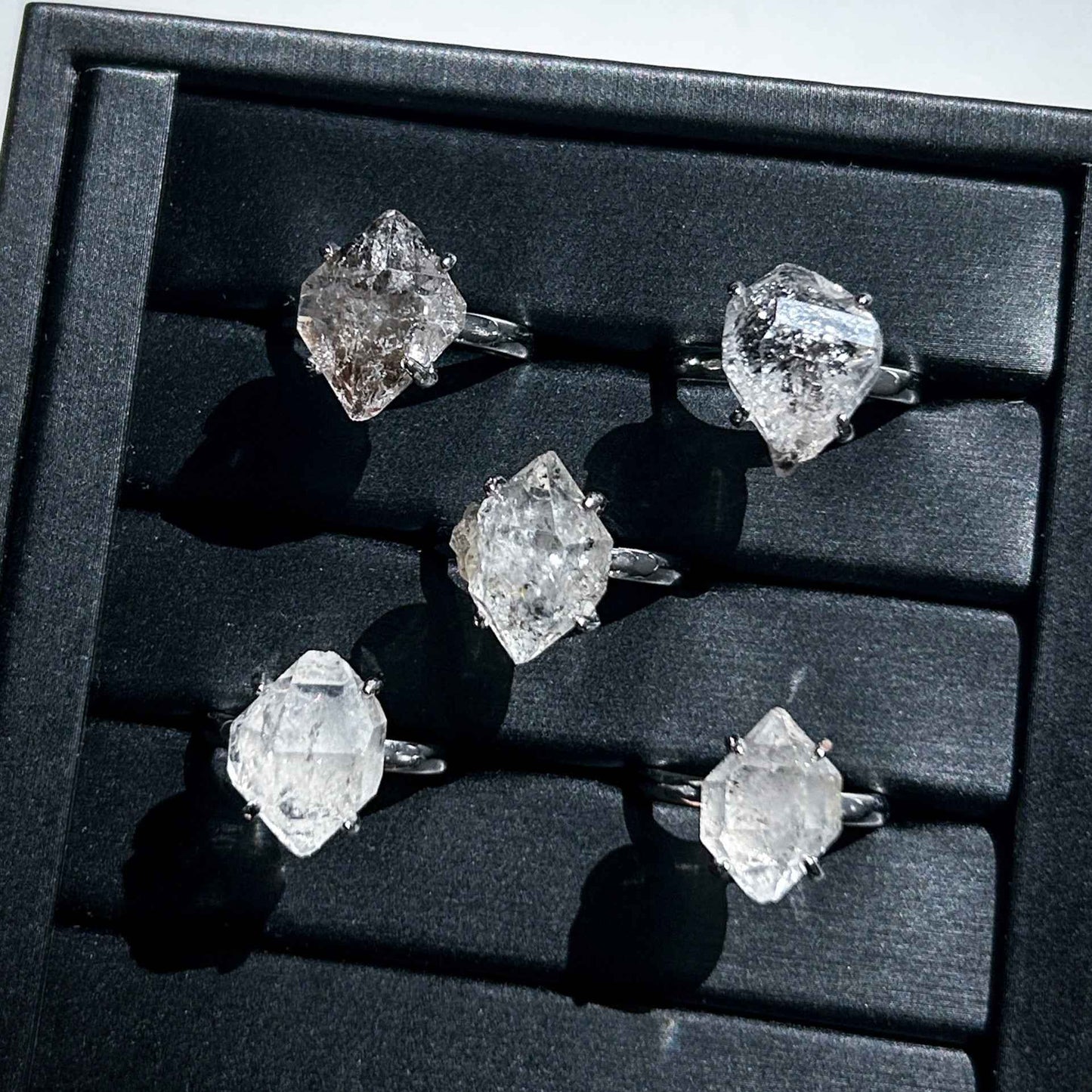 Rare Natural Herkimer Diamond Adjustable Silver Ring