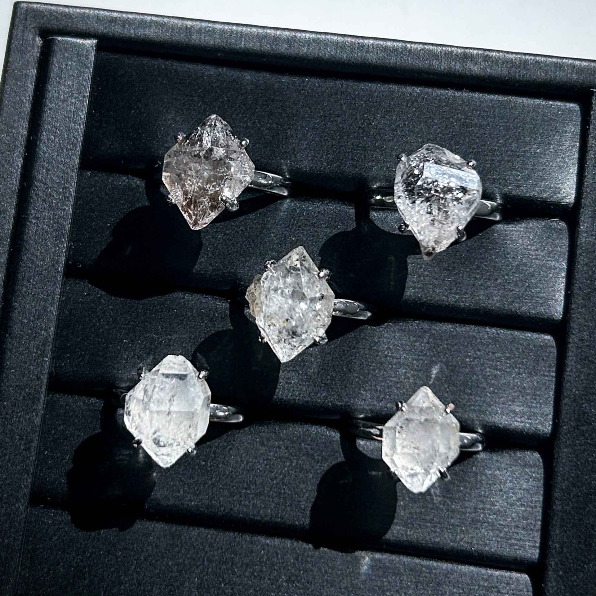 Rare Natural Herkimer Diamond Adjustable Silver Ring