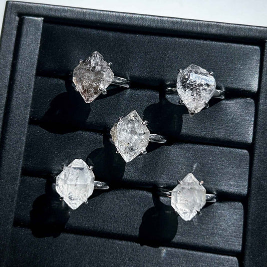 Rare Natural Herkimer Diamond Adjustable Silver Ring