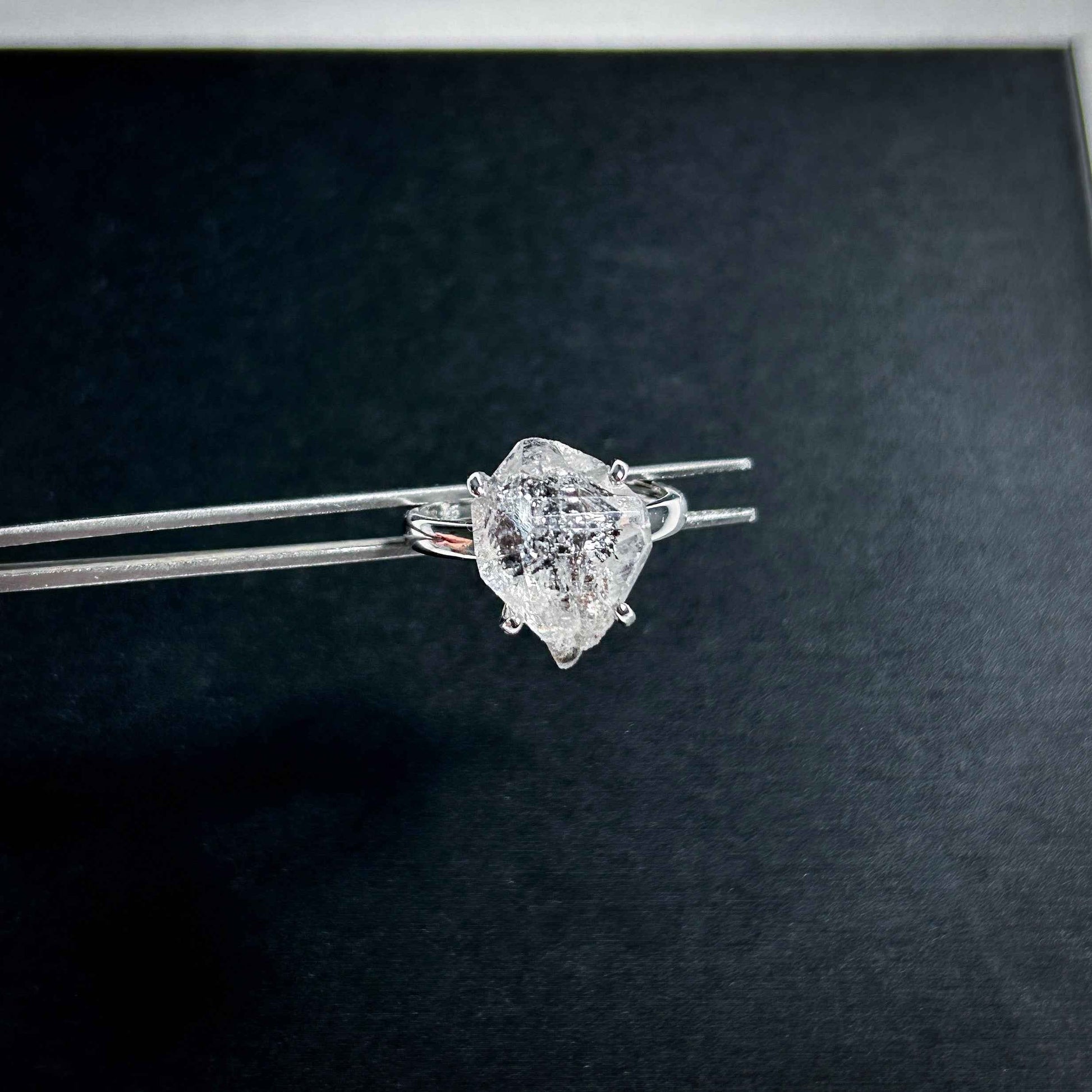 Rare Natural Herkimer Diamond Adjustable Silver Ring