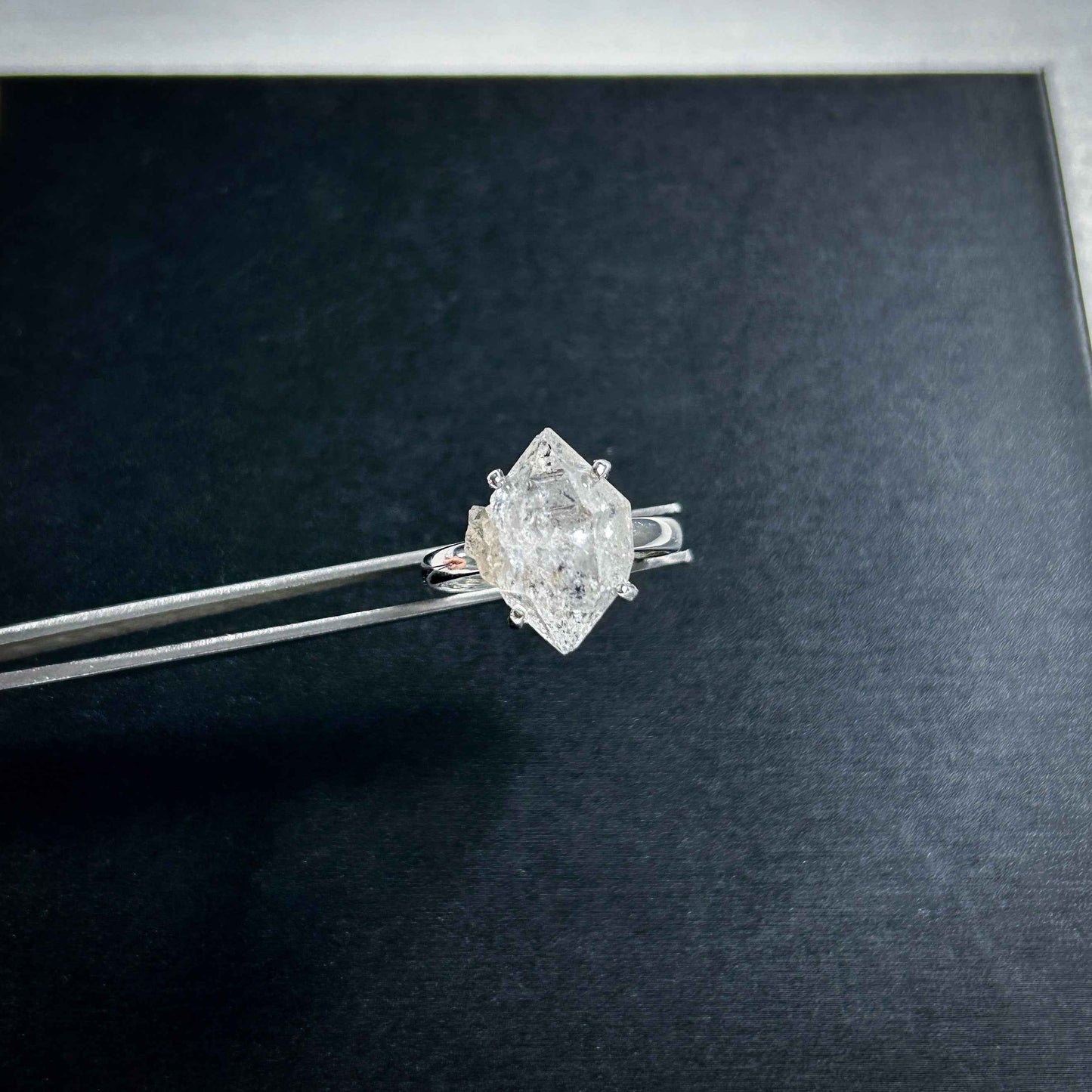 Rare Natural Herkimer Diamond Adjustable Silver Ring