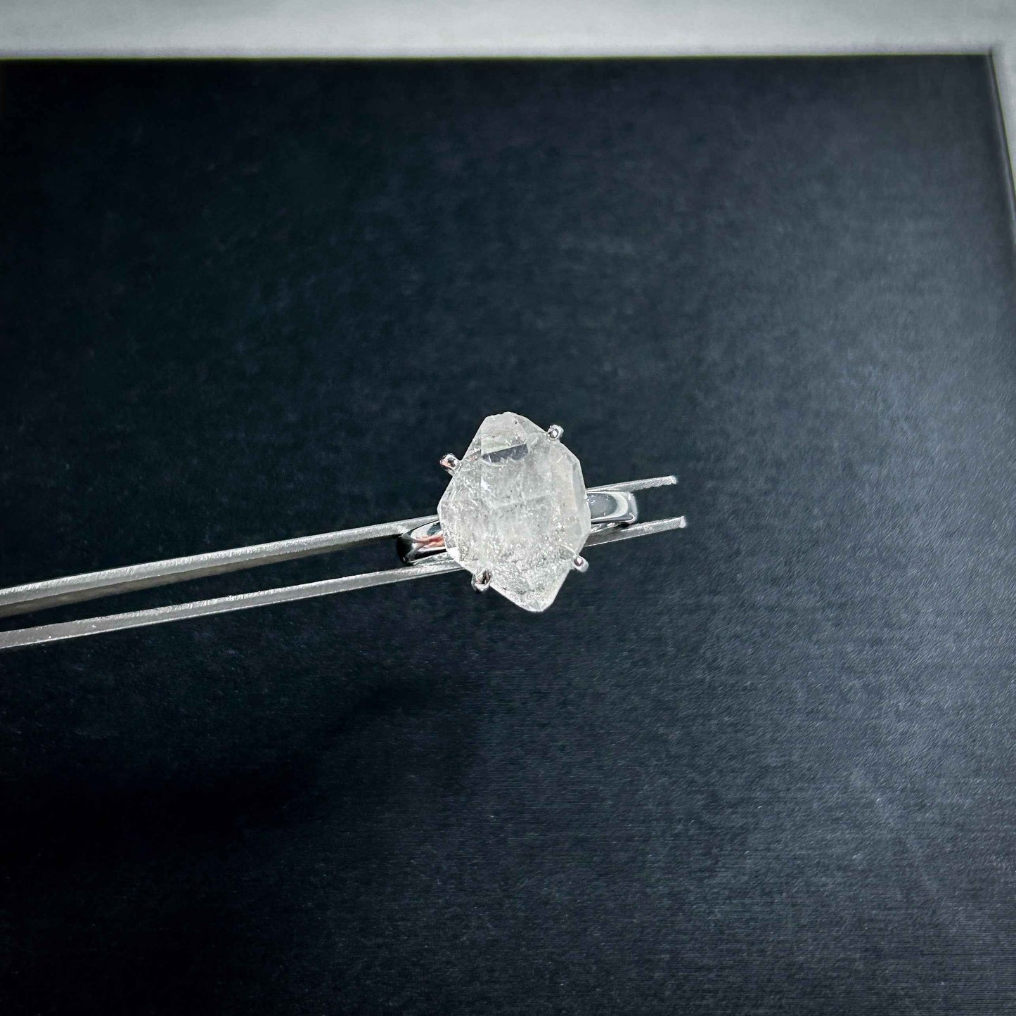 Rare Natural Herkimer Diamond Adjustable Silver Ring