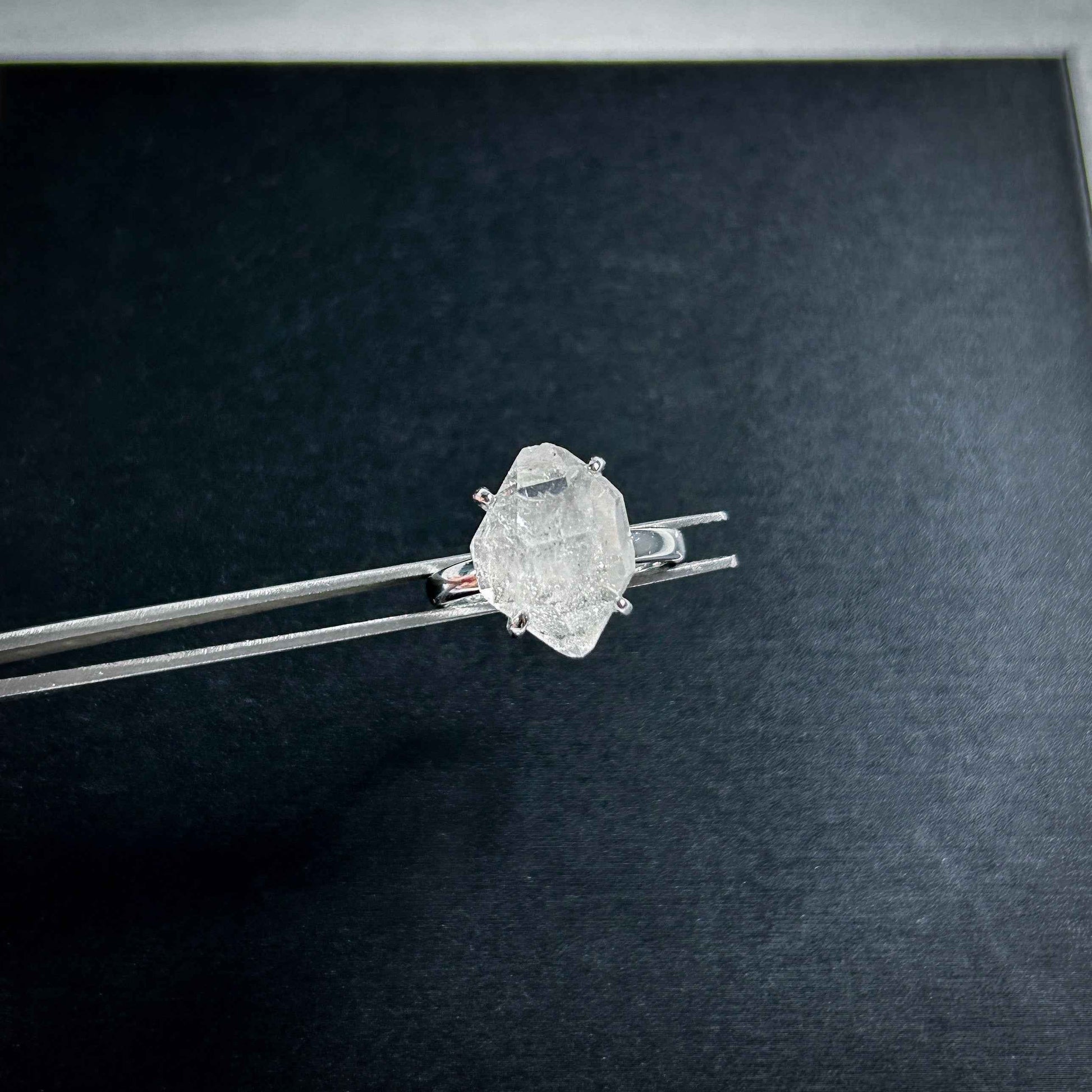 Rare Natural Herkimer Diamond Adjustable Silver Ring