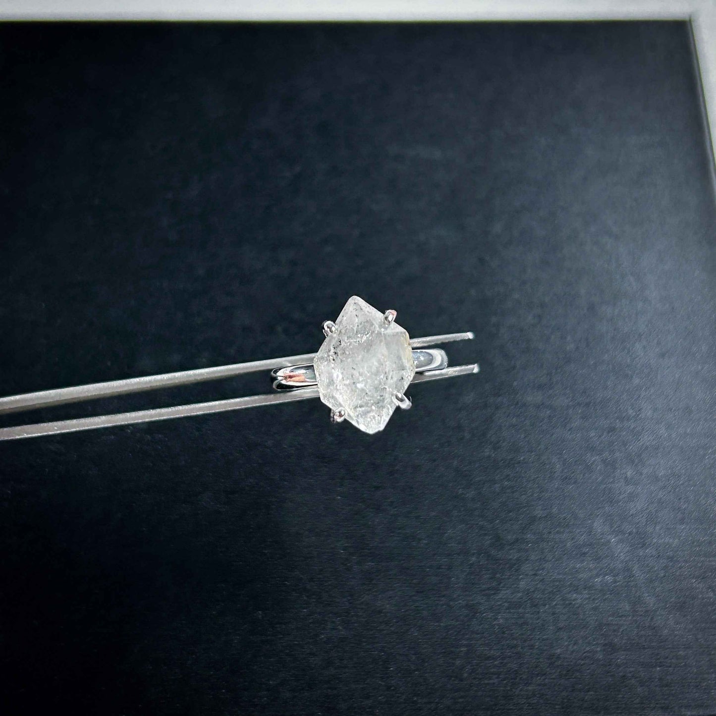 Rare Natural Herkimer Diamond Adjustable Silver Ring