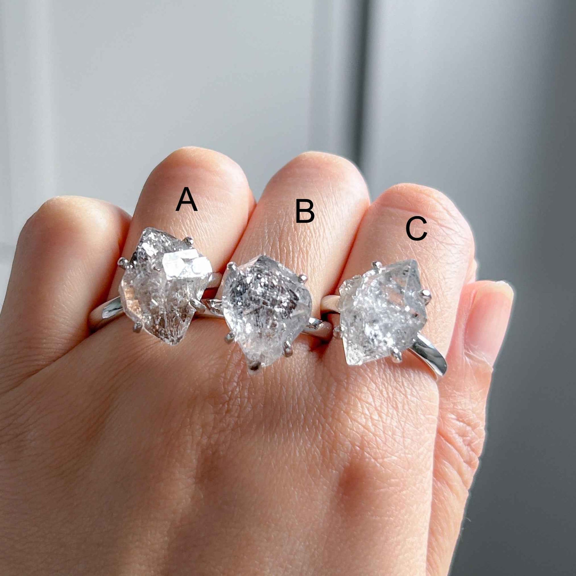 Rare Natural Herkimer Diamond Adjustable Silver Ring