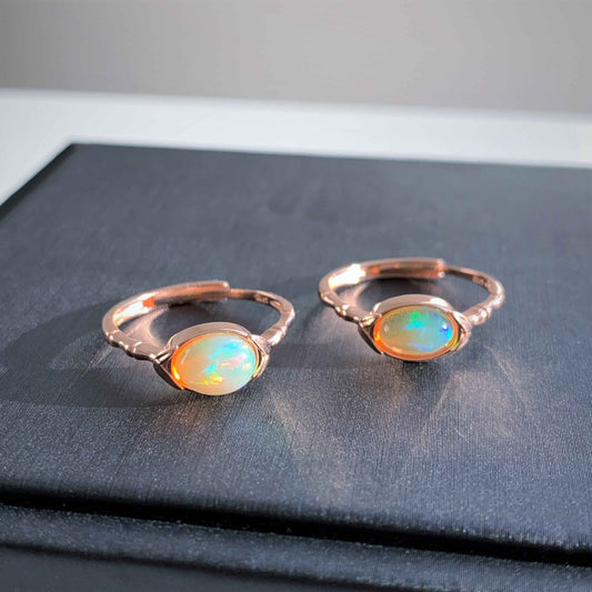 High Quality Rainbow Opal Rose Gold Adjustable Ring