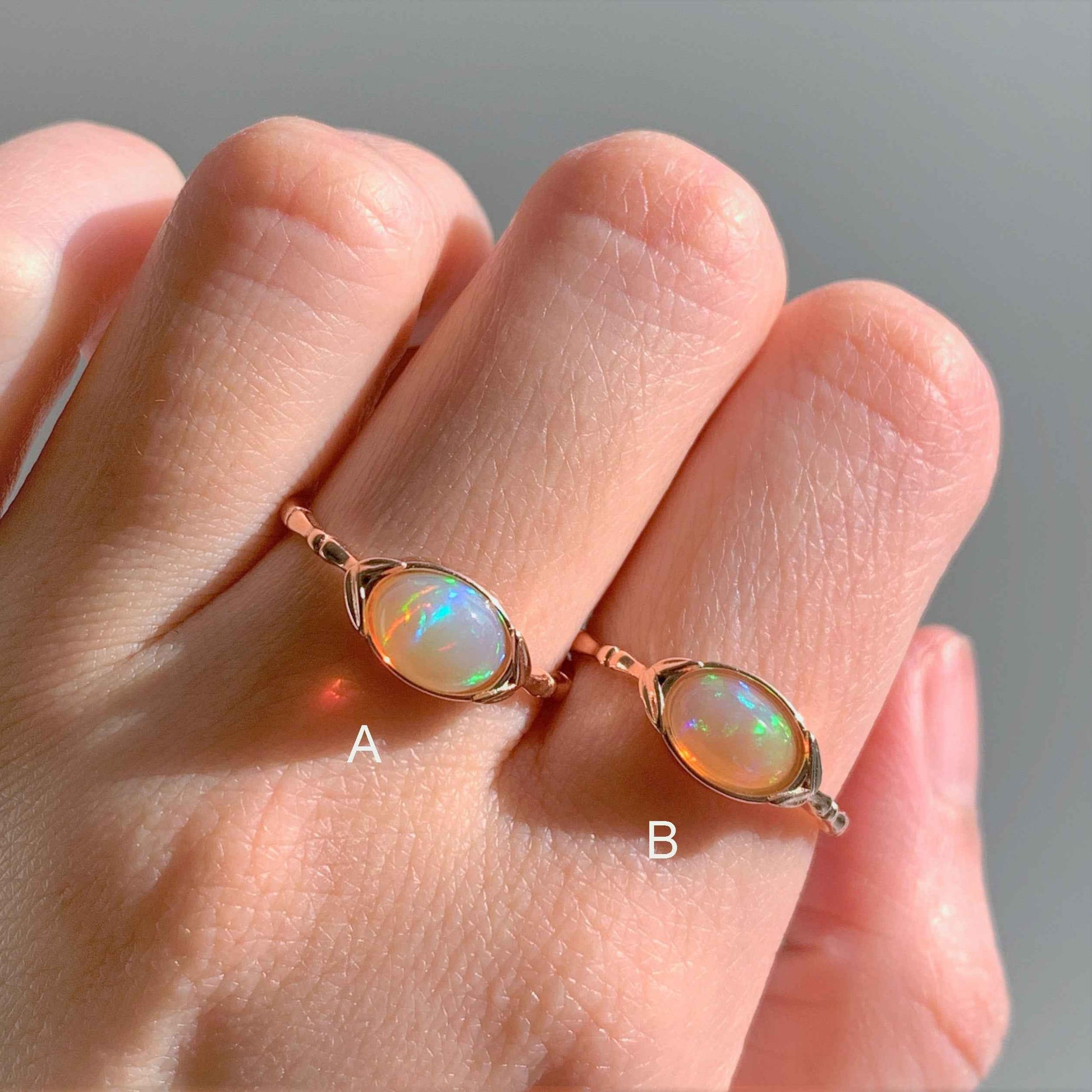 High Quality Rainbow Opal Rose Gold Adjustable Ring