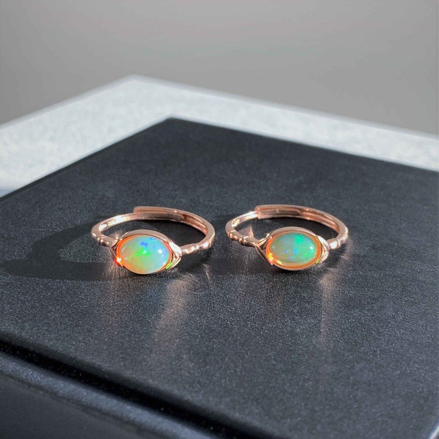 High Quality Rainbow Opal Rose Gold Adjustable Ring
