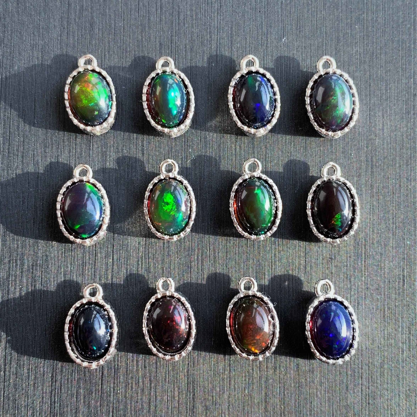 Black Opal with Rainbow Silver Mini Pendant & Charm (chain excluded)