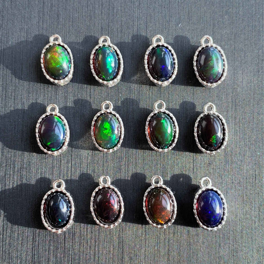 Black Opal with Rainbow Silver Mini Pendant & Charm (chain excluded)