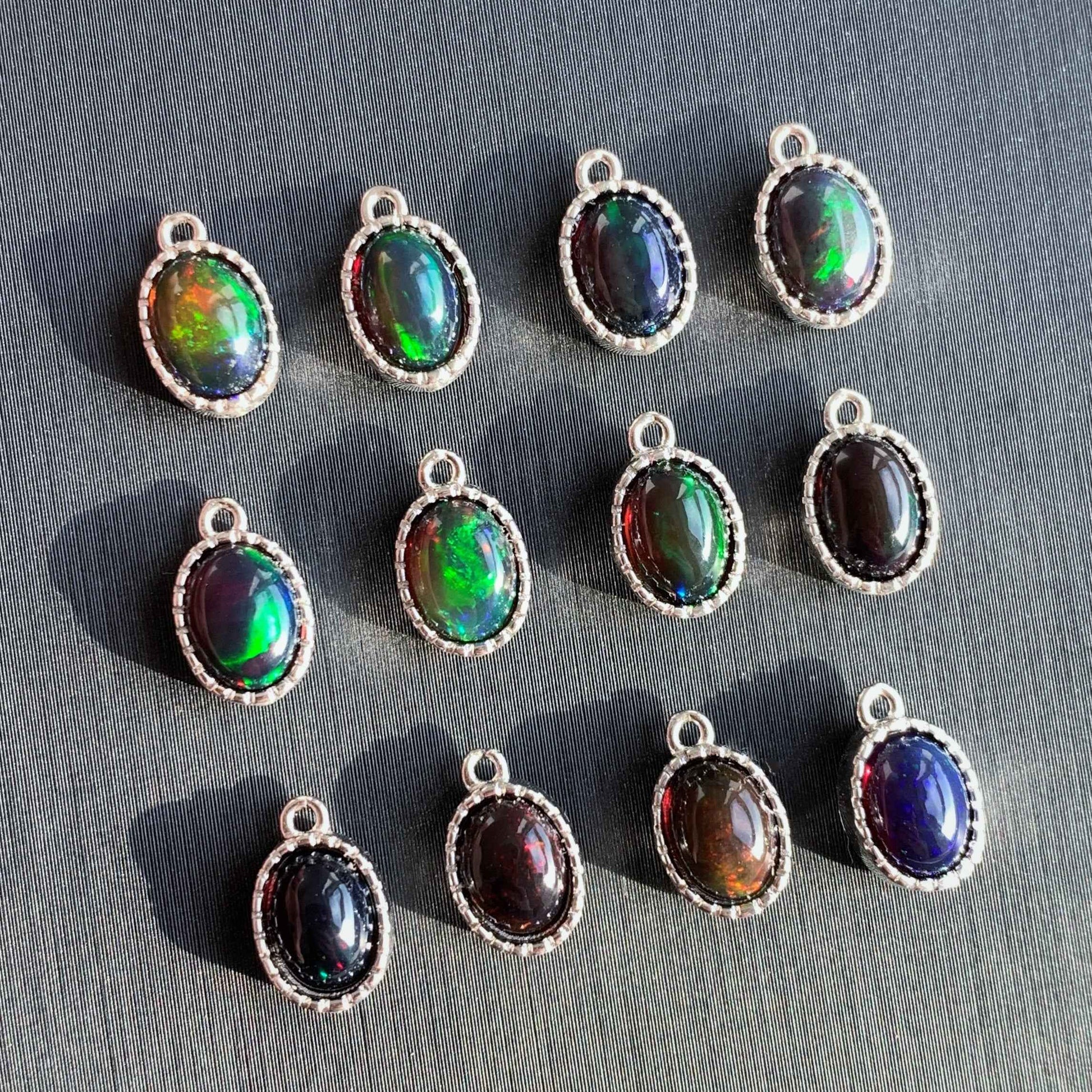 Black Opal with Rainbow Silver Mini Pendant & Charm (chain excluded)