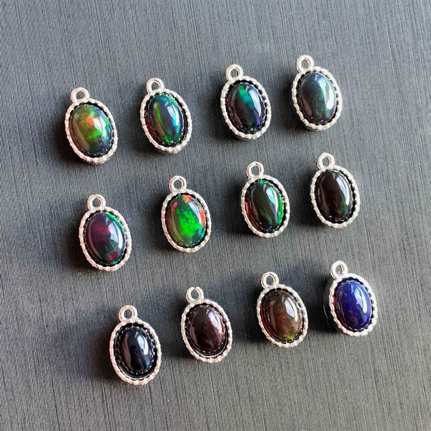 Black Opal with Rainbow Silver Mini Pendant & Charm (chain excluded)