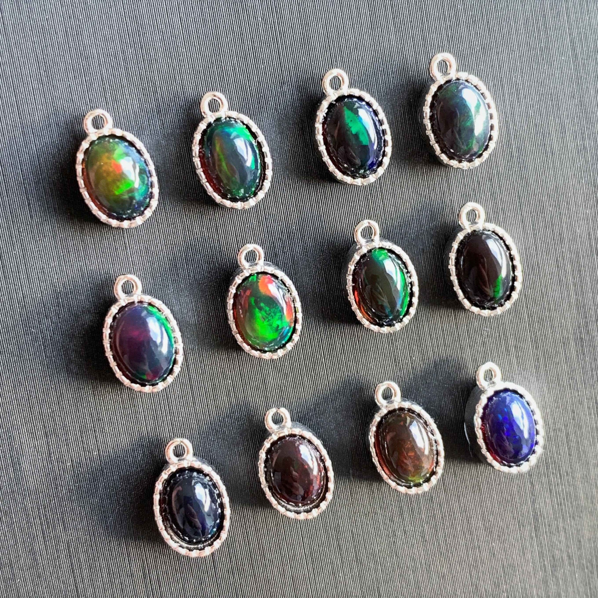 Black Opal with Rainbow Silver Mini Pendant & Charm (chain excluded)