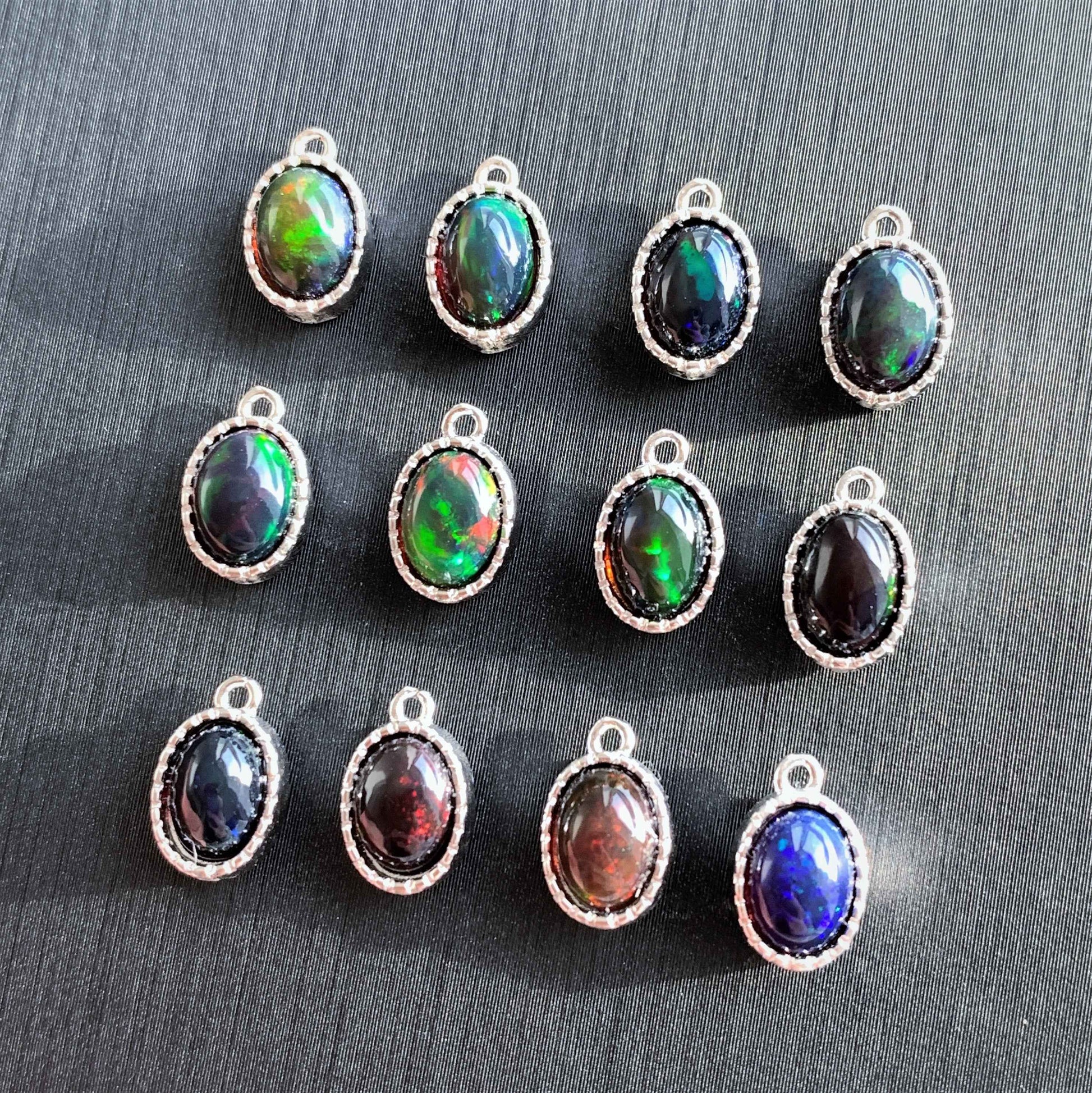 Black Opal with Rainbow Silver Mini Pendant & Charm (chain excluded)