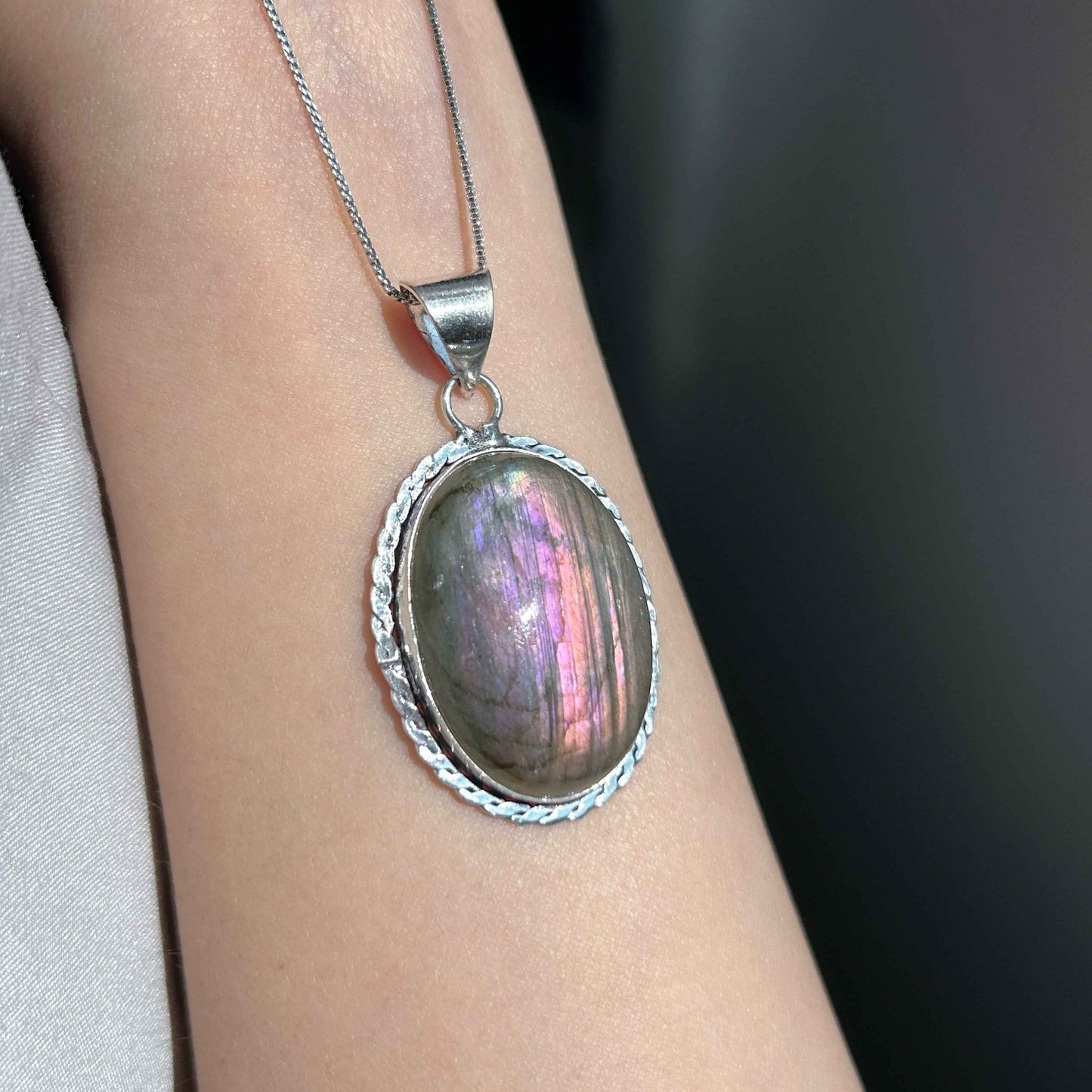 Rare Purple Rainbow Labradorite 925 Sterling Silver Large Pendant (chain excluded)