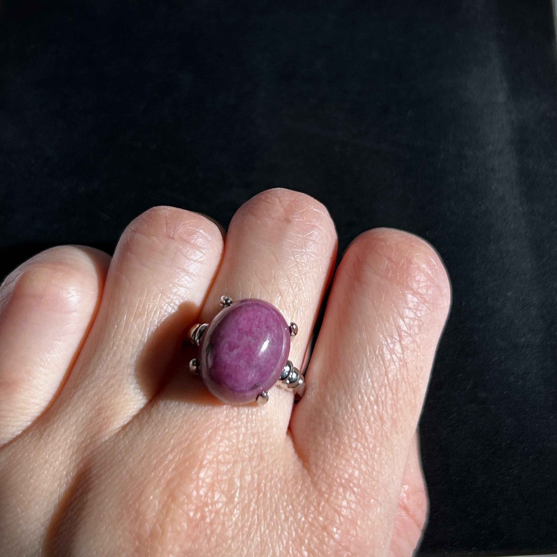 Natural Rare Ruby Anyolite Adjustable Silver Ring | Zoisite