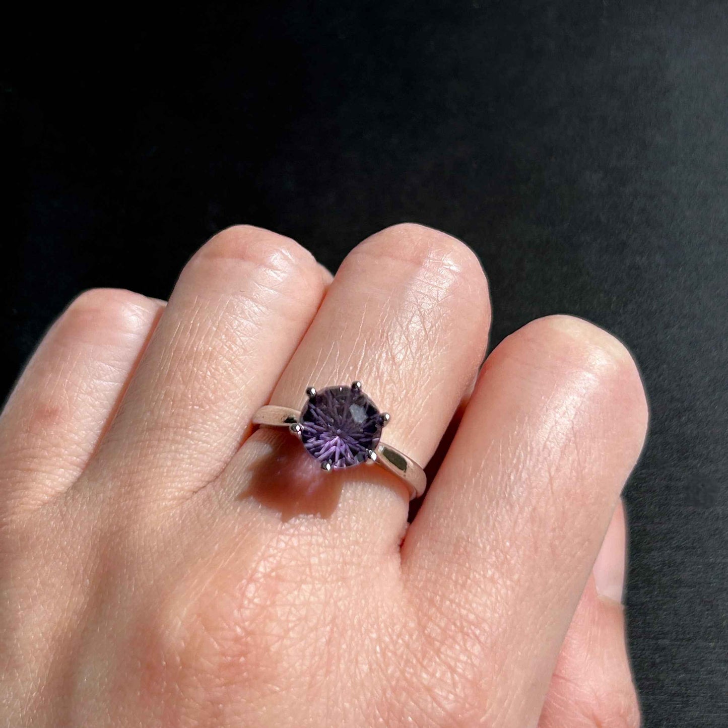 Faceted Amethyst Adjustable Silver Ring