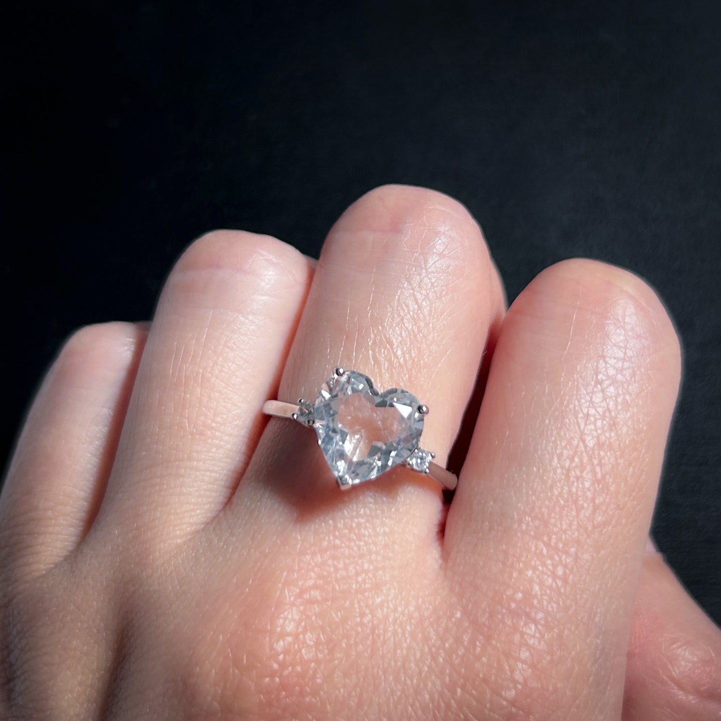 Faceted Clear Quartz in Heart Adjustable 925 Silver Ring - Crystal Moment