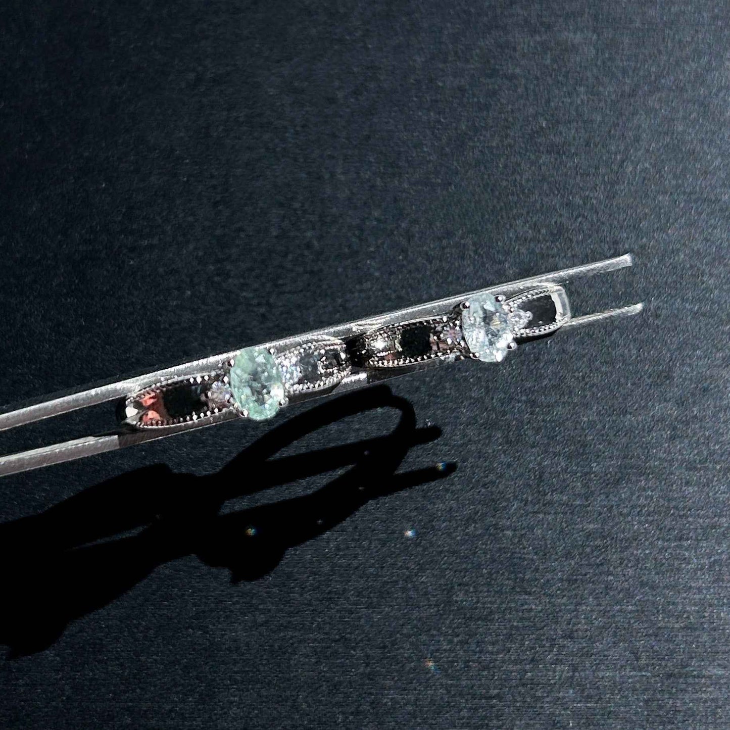 Aquamarine Gemstone with Zircon Adjustable Silver Ring